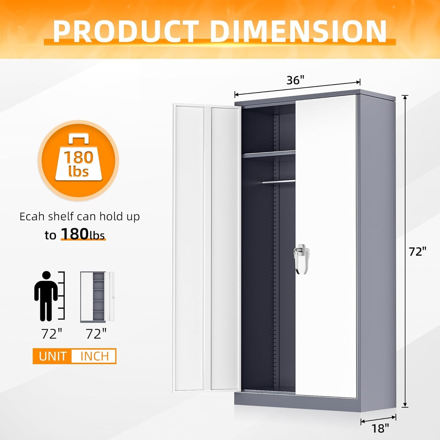 INTERGREAT Metal Storage Cabinet,72 Tall Armoire Wardrobe Closet with Doors,Grey White Storage Locker Cabinets with Adjustable Shelves and Removable Hanging Rods