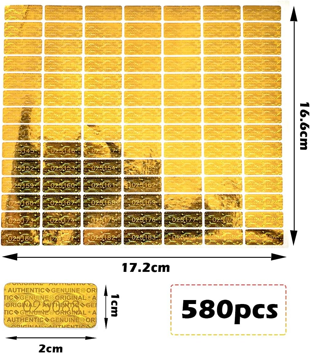 dose not apply 580Pcs 0.787x0.39inch Gold High Security Tamper Evident Seal Warranty Void Original Genuine Authentic Hologram Labels/Stickers/Unique Sequential Serial Numbering Tamper Proof Stickers