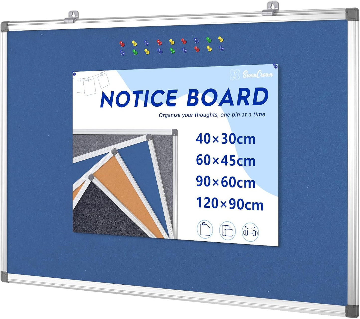 Felt Bulletin Big Vision Pin Board Notice Booard Wall-Mount Organization for Photo Message Velcro,Blue,48x36inches