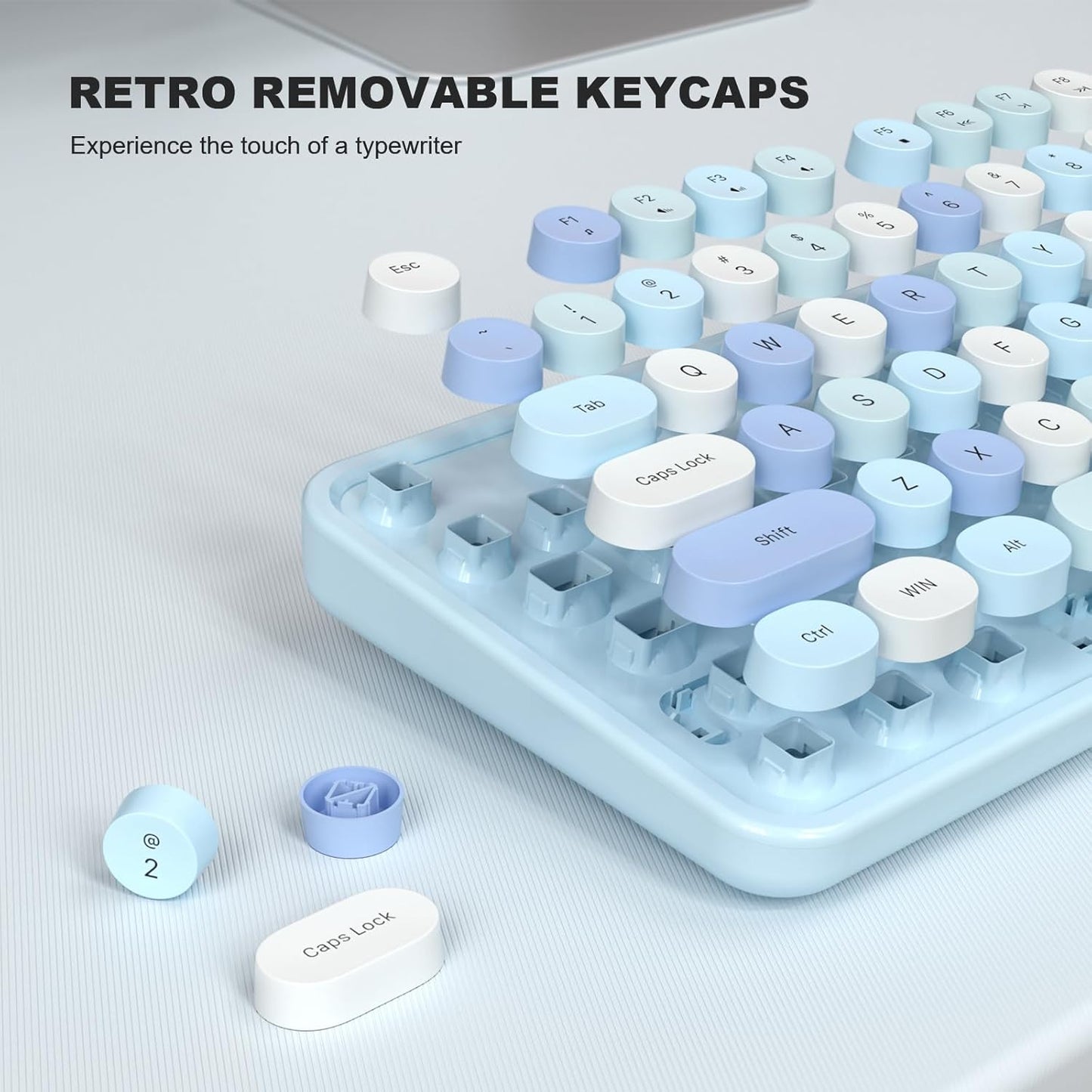 MOFII Computer Keyboards Wired, Plug Play USB Full Size Typewriter Keyboard, Cute Colorful Aesthetic Keyboard with Foldable Stands for Windows PC Laptop (Blue Colorful)