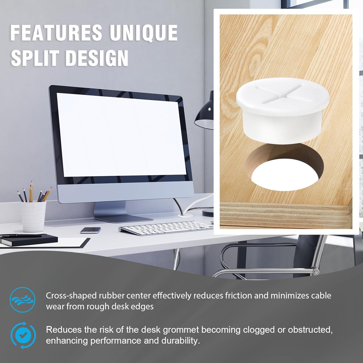 1" White Desk Grommet, JTemgle Flexible Cable Grommet Cross Rubber Cable Hole Cover Wire Organizer Caps Desktop Cord Management for Home Office TV Stands Tabletops, 10 Pieces