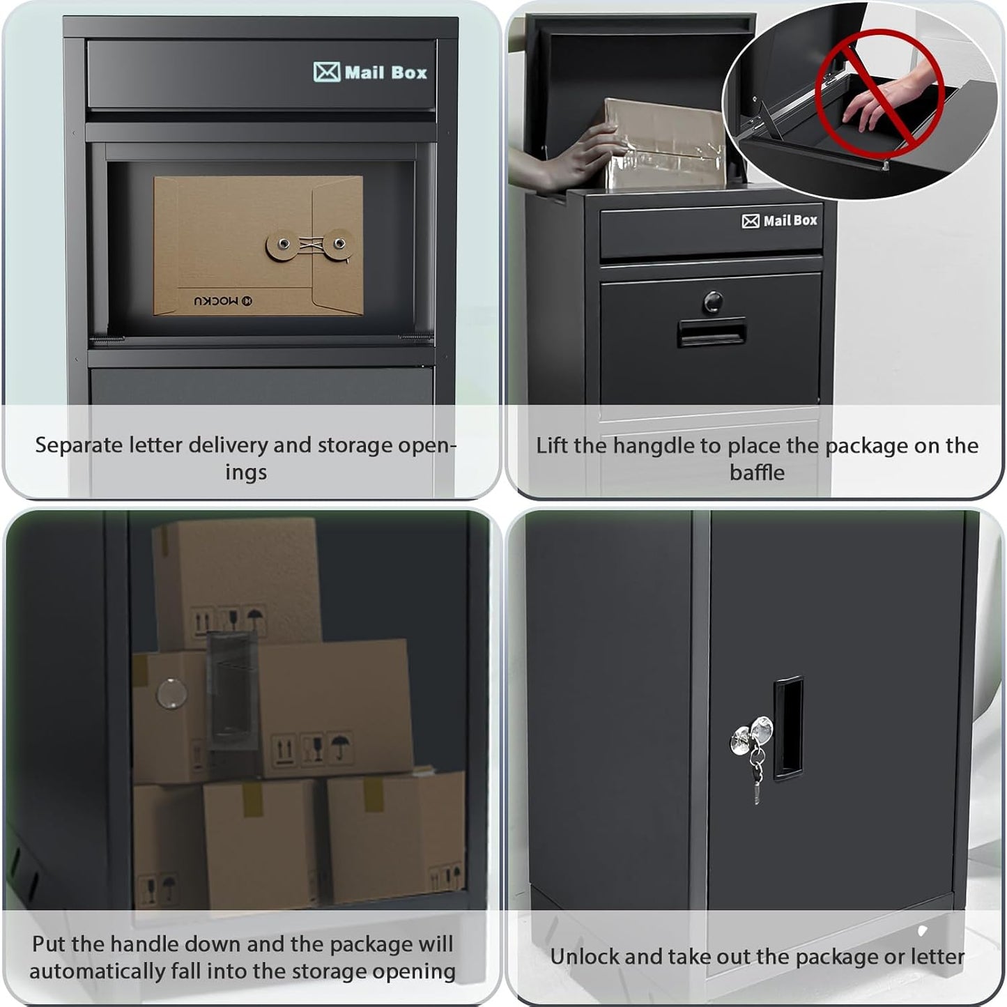 Package Delivery Boxes for Outside, Large Parcel Drop Boxes with Lock, Customize Address Stickers Package Drop Boxes for Outside is Waterproof,Package Delivery Box for Porch(Black,15.7*15.7*37.8 in)