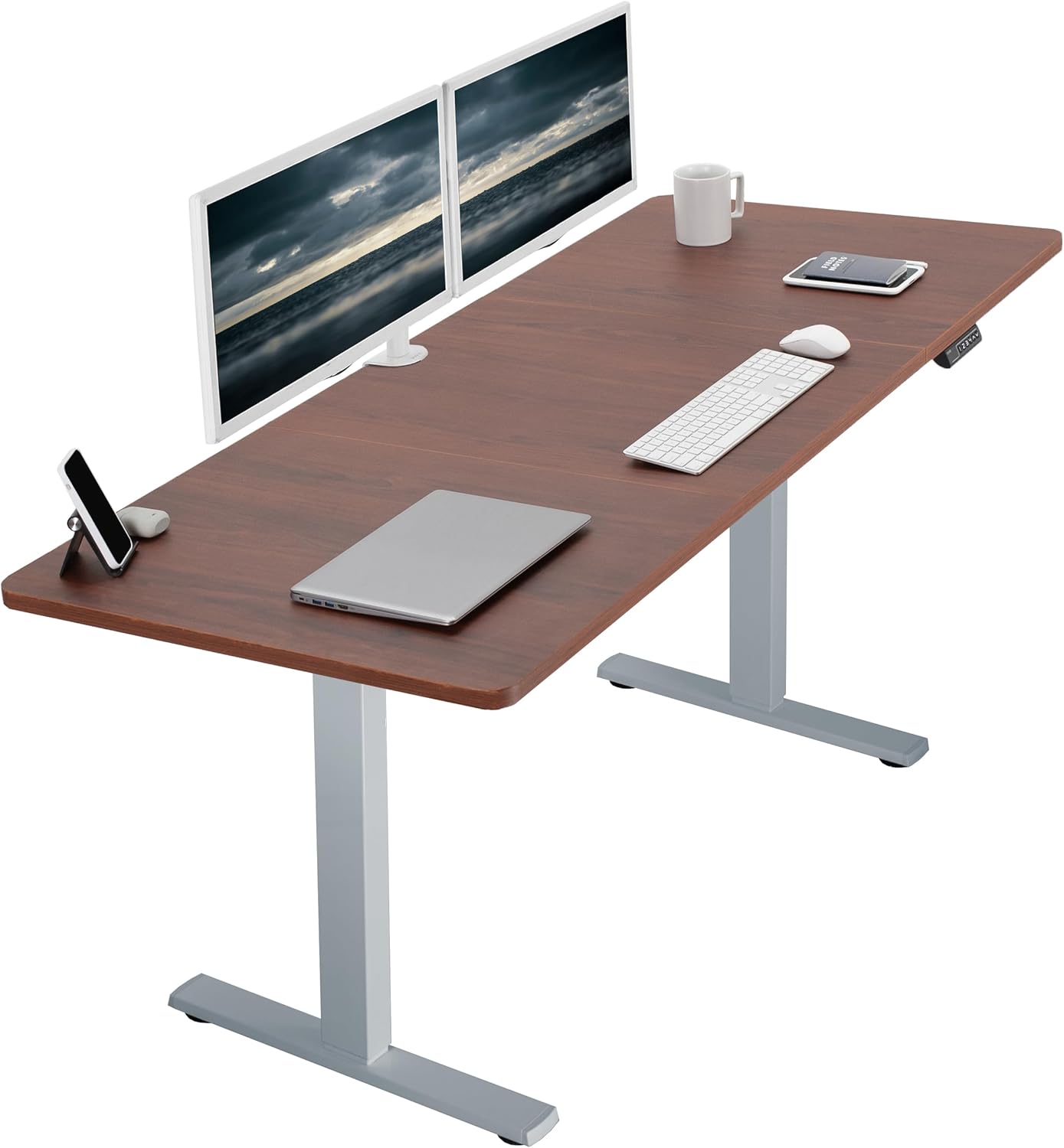VIVO Electric 71 x 30 in Standing Desk, Memory Height Adjustment, 1B Series, Dark Walnut Top Gray Frame, DESK-KIT-1G7D