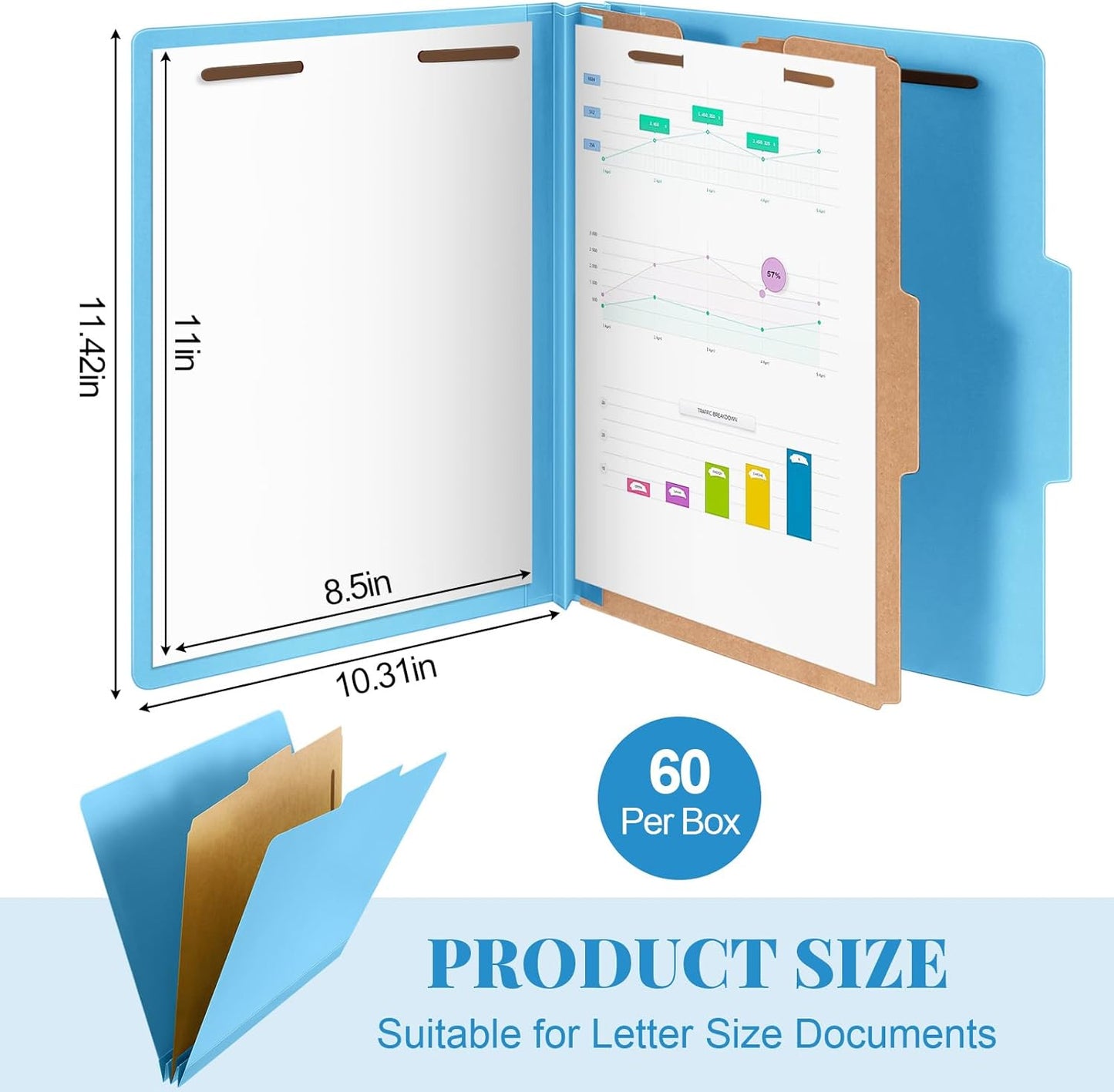 60 Pcs Classification Folders Letter Size, 1 Divider Pressboard File Folder with Fasteners, Expanding File Organizer Bulk for Teachers, Clergy, Office, Church, Christmas Donations (Blue)