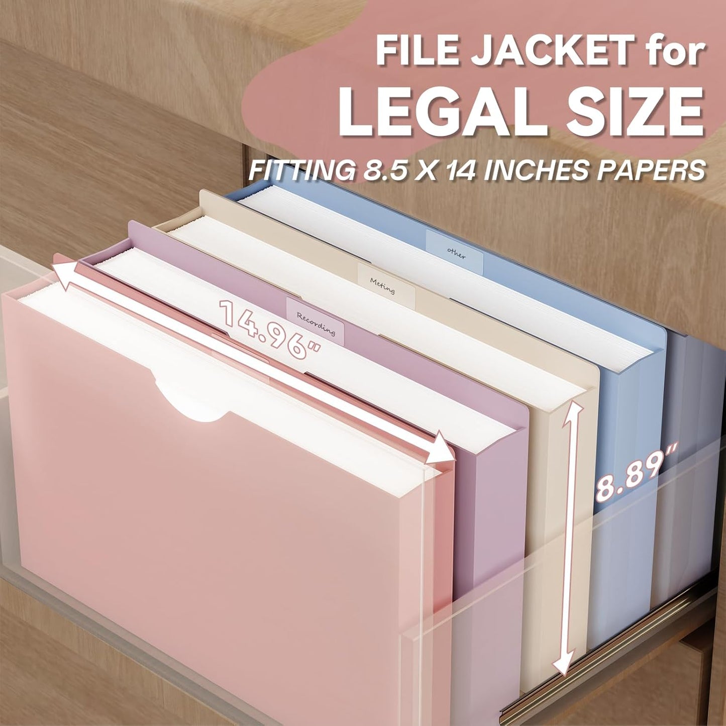 Plastic 2 Inch File Jackets Legal Size,12 Pack Manilla Pocket Folders,Expandable File Jackets for Document,Heavy Duty Expansion Pocket,Straight Cut Tabs,Poly File Jacket,Morandi Color