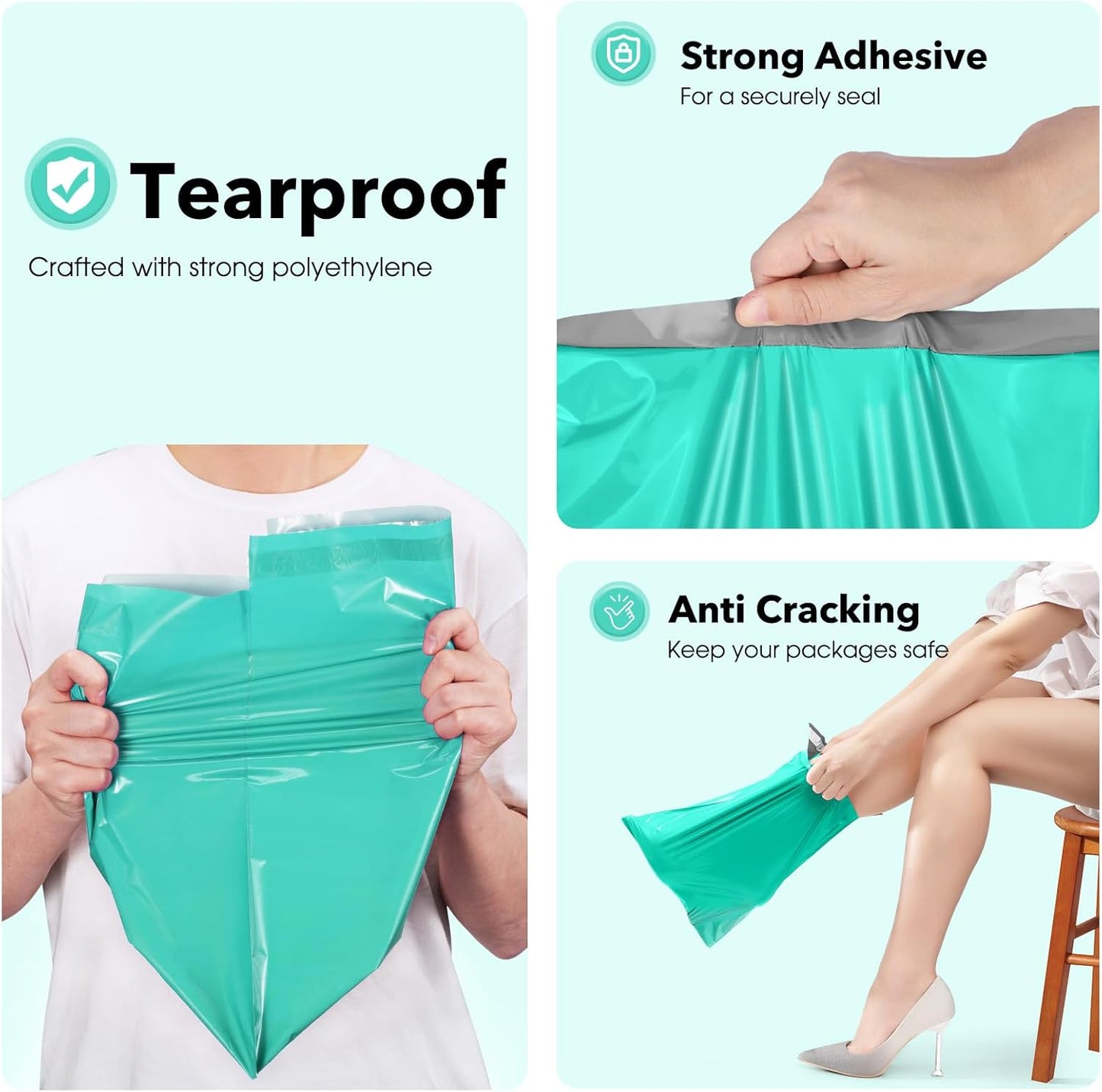 Fuxury Poly Mailers 10x13 100 Pcs Teal Shipping Envelopes, Self-Sealing Envelopes, Boutique Custom Bags, Enhanced Durability Multipurpose Envelope, Keep Items Safe & Protected