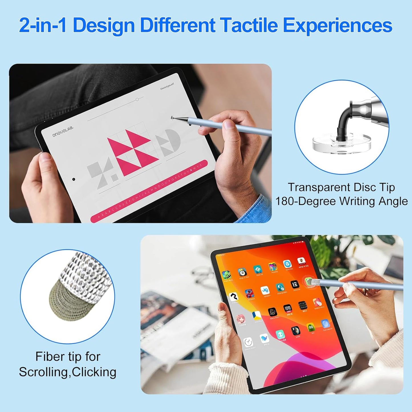 Stylus Pen for Touchscreen,3pcs 2in1 High Precision Sensitivity Stylus, Suitable for iPhone/ipad/Android Stylus for ipad,Compatible with Touch(Silver/Blue/Gold + 4Tips)