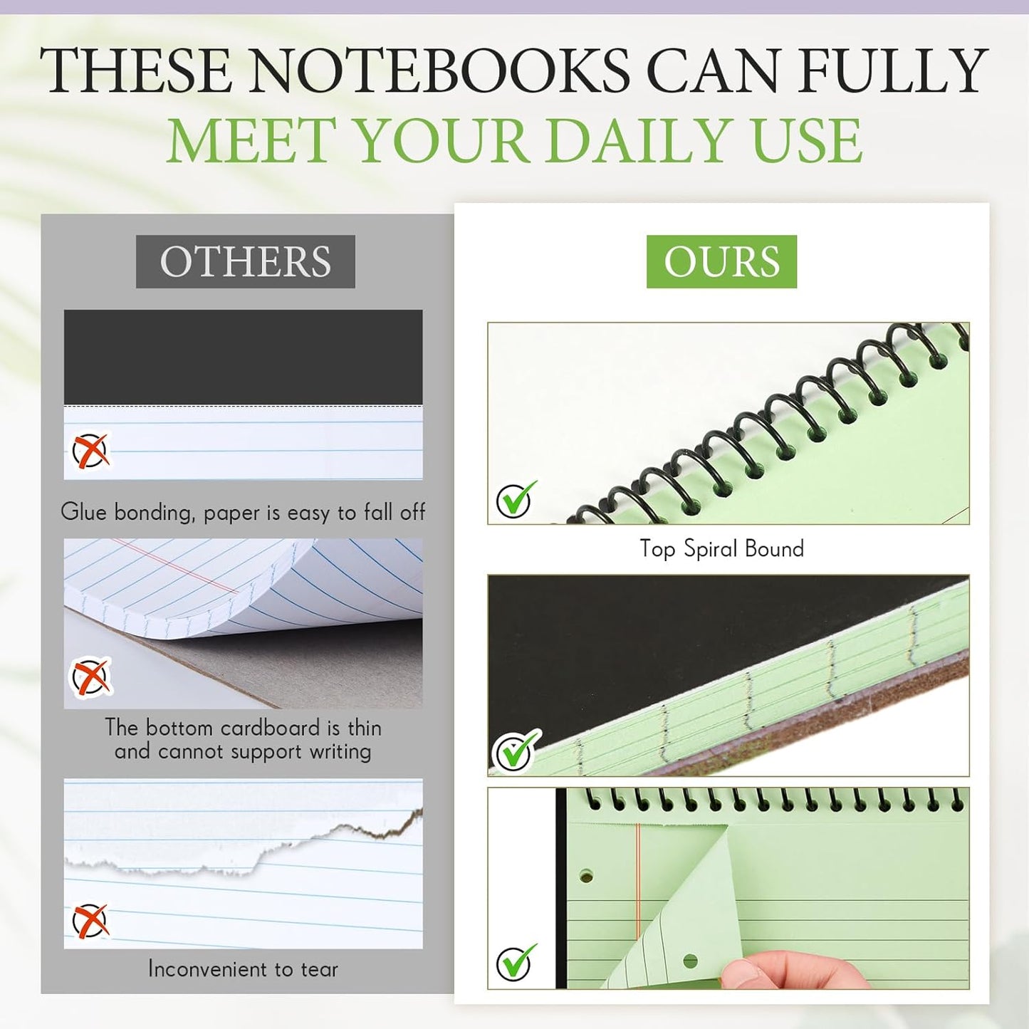 3 Packs 8.5" x 11" Top Spiral Notebook with 3 Hole Punched Legal Pads College Ruled Notepad 50 Sheets Hard Cardboard Paper Wirebound Notepad for Office School Business (Green)
