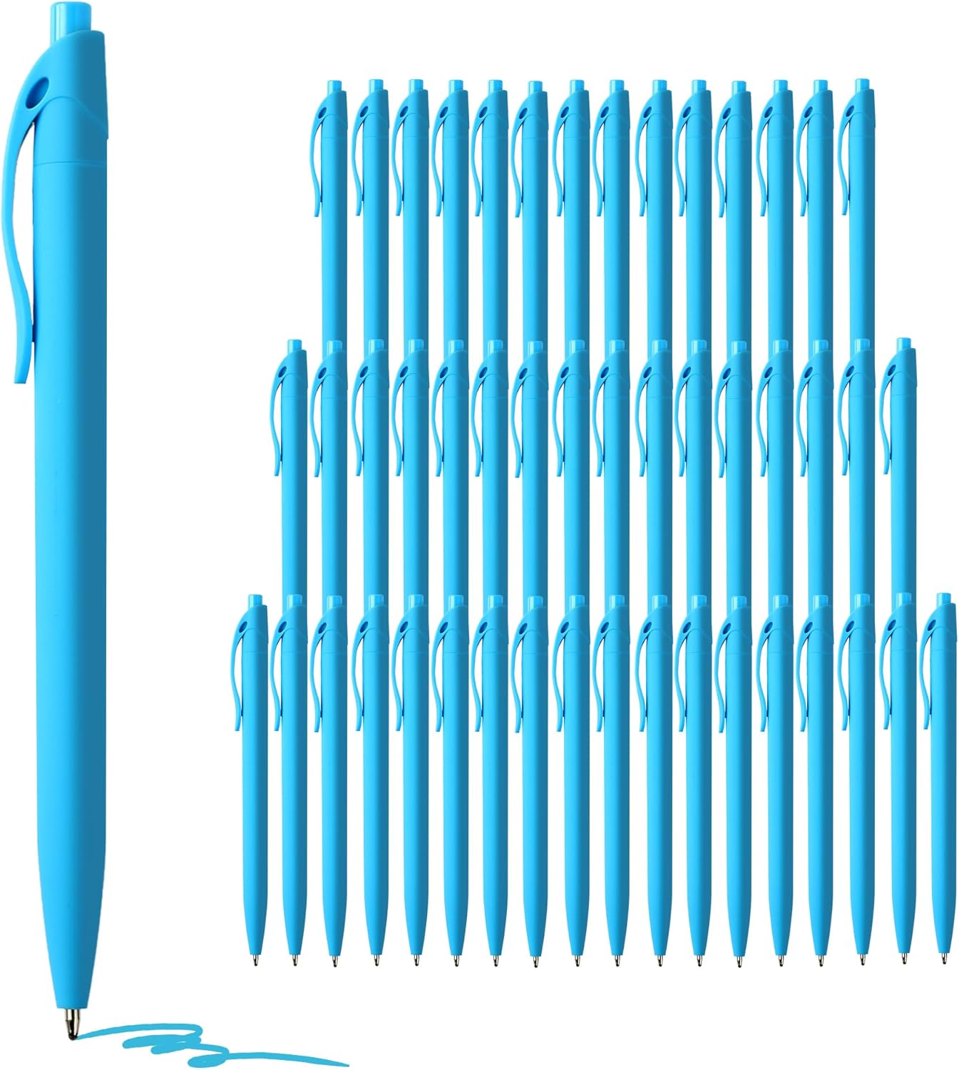 deegtran Pens Bulk, 50 Pack No Bleed Sky Blue Click Pen, Wholesale Retractable Ballpoint Pens, Pens Medium Point, Smooth Ink Pen, 1.0MM Sky Blue Ink