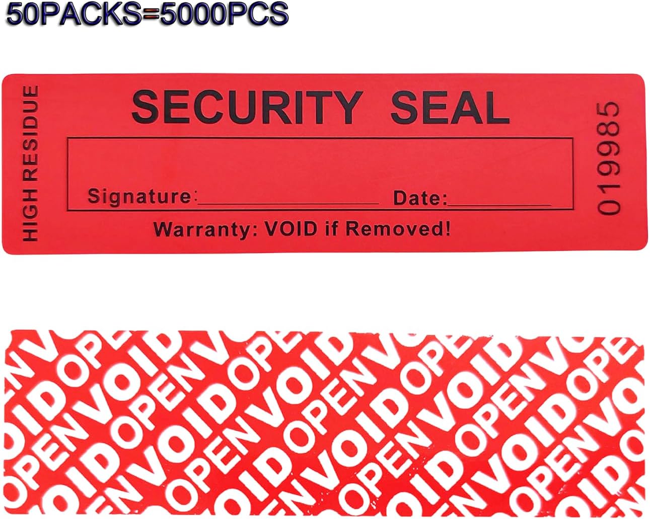 20000pcs Customizable High Residue Total Transfer Tamper Evident Tamper Proof Stickers Labels Seals (Customizable Size Color Design)