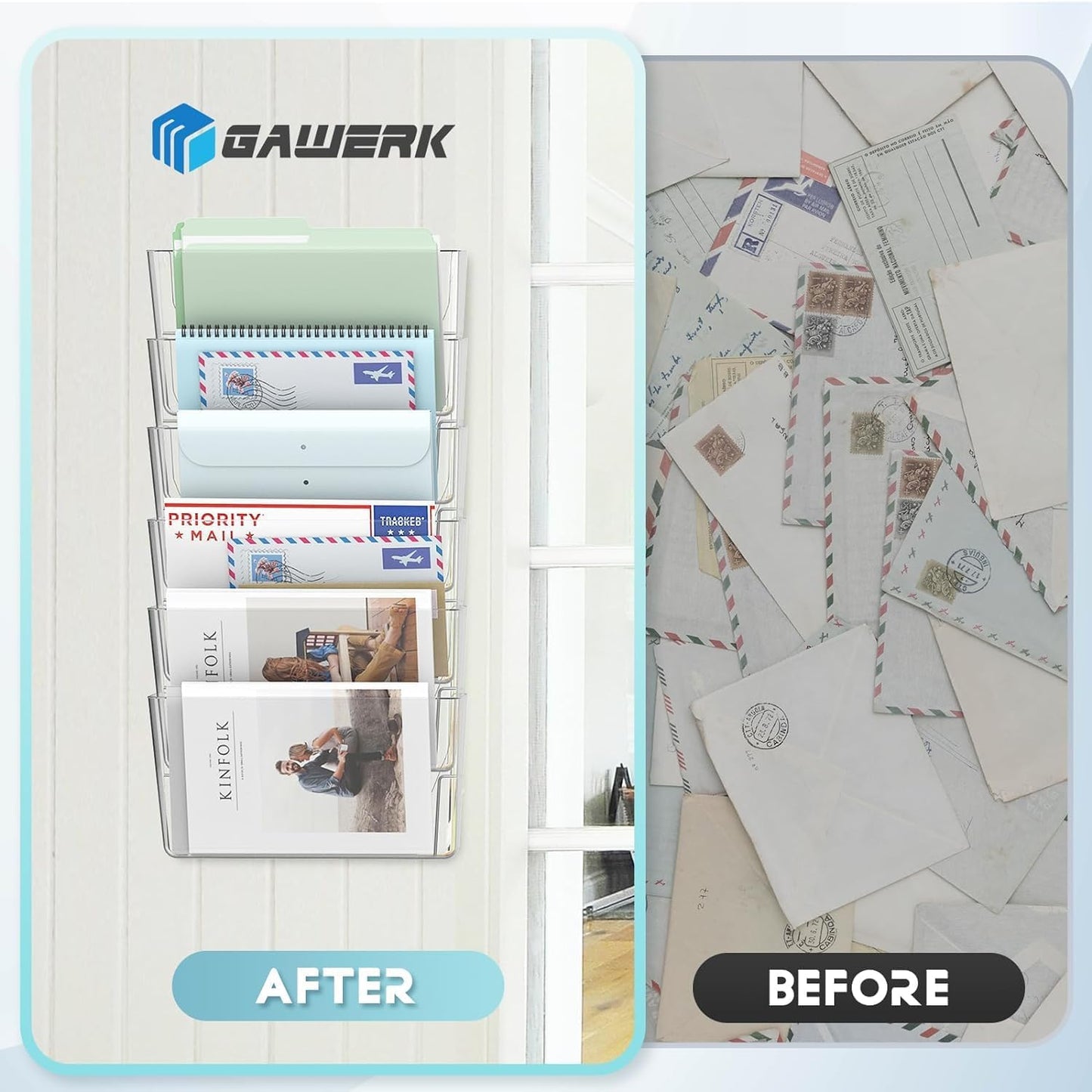 Clear Acrylic Single Pocket, Plastic Hanging Wall Mount File Holder for Office Home (Black, pack6)