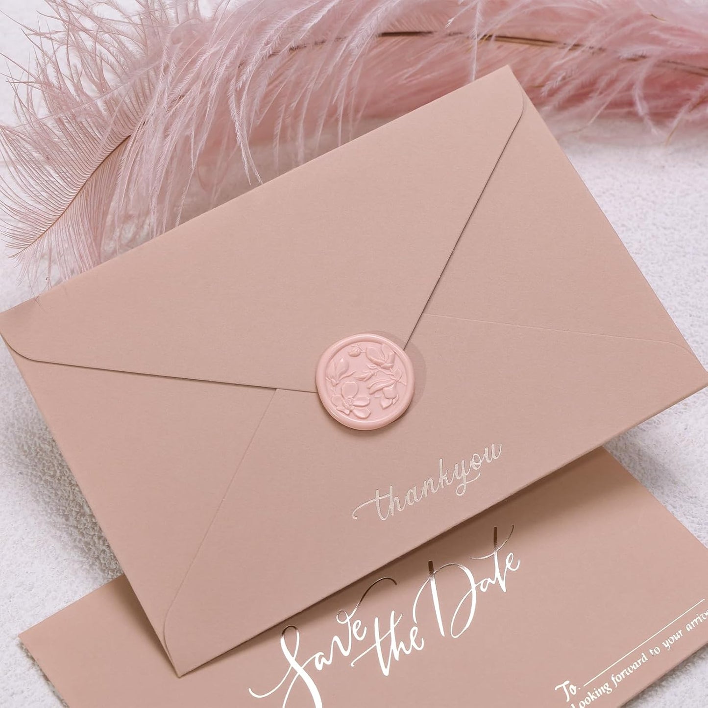 UNIQOOO Wax Seal Stickers - 3D Magnolia Wedding Invitation Envelope Botanical Seal Stickers, 50 Pcs Self- Adhesive Blush Pink Stickers, Perfect for Invitation, Christmas, Gift Wrapping, Party