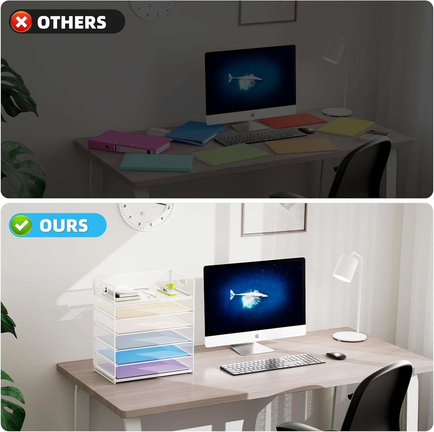 Marbrasse 2 Pack Desk Organizer with Handle, 6 Tier Paper Letter Tray, Mesh Desk File Organizer for Office, School and Home - Whtie