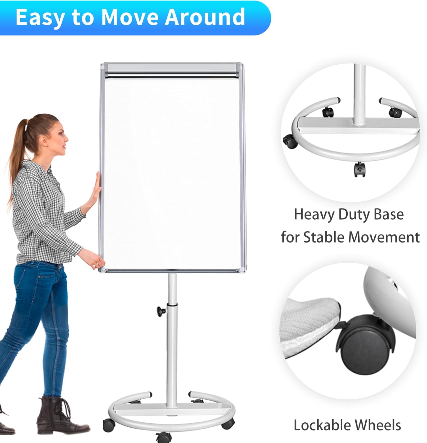maxtek Mobile Dry Erase Board – 40x28 inches Magnetic Portable Whiteboard Stand Easel White Board Flipchart Easel Board with 25 Sheets Paper Pad for School Supplies