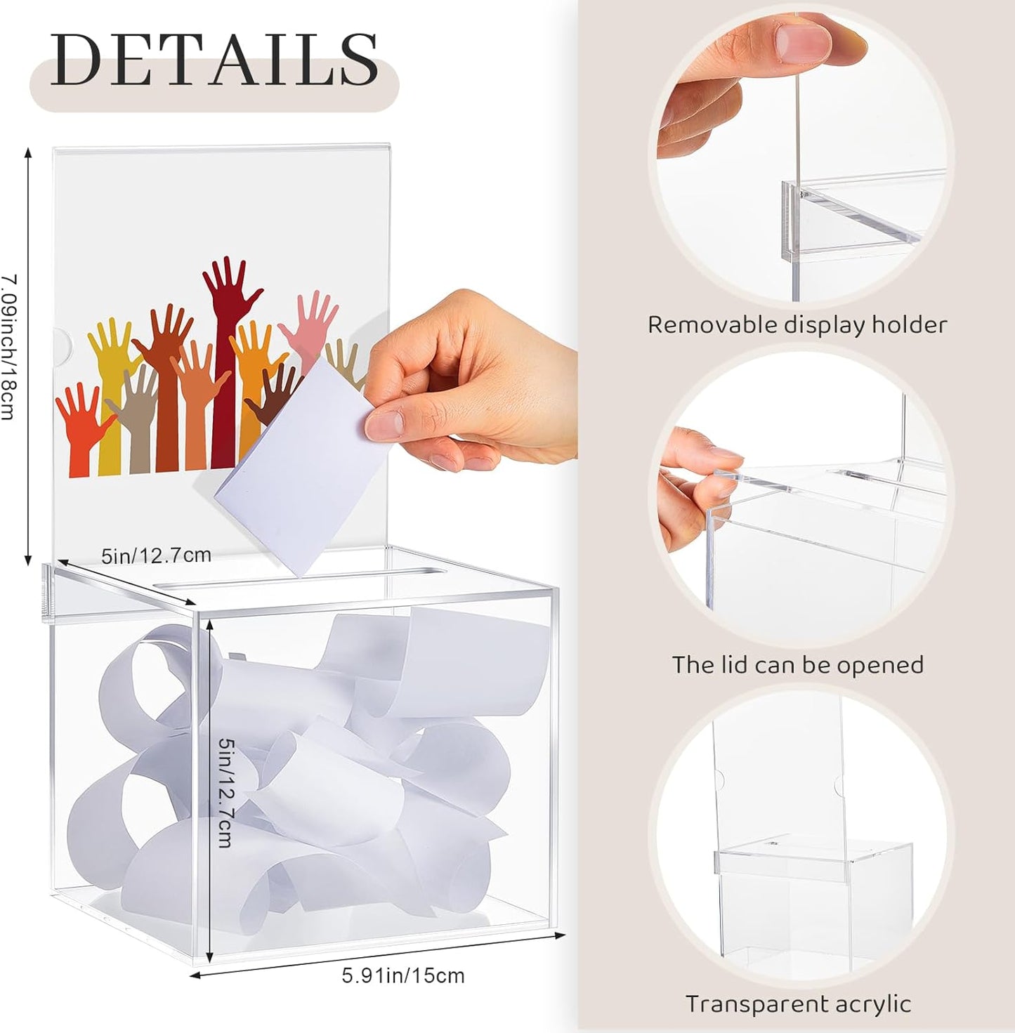 Bucherry 6 Pcs Acrylic Donation Box with Slot, 5.9 x 5 x 5 Inches Clear Ballot Suggestion Raffle Ticket Box with Sign for Fundraising, Raffle, Collecting, Donating, Voting
