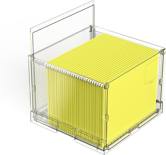 MUKAI File Organizer Box with Lid, Collapsible File Folder Organizer with Slide, Hanging File Folder Box, for Office Document Storage with Desktop organizer ﻿﻿ (1)