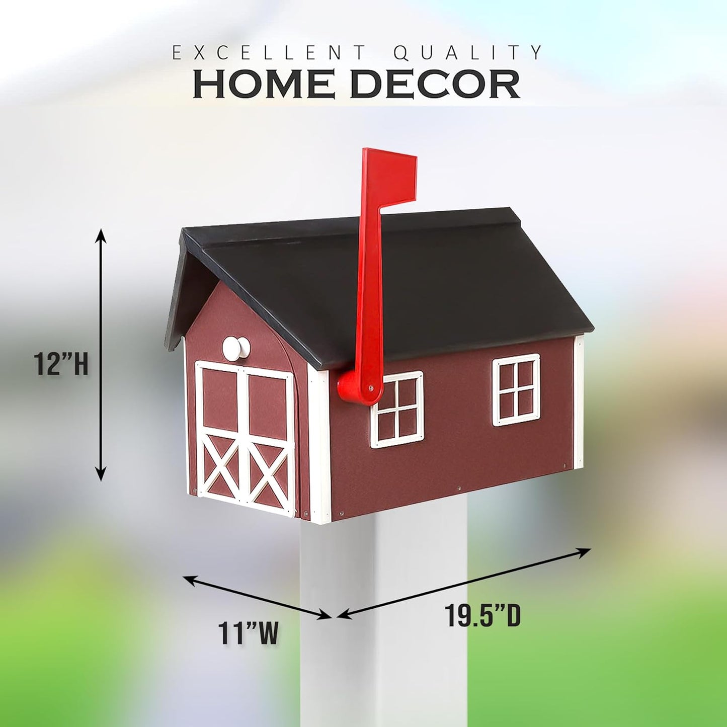 Peaceful Classics Poly Mailbox- Durable, Weather-Resistant Amish Craftsman Mailboxes for Outside Uses Like Front Yard and Road Side- Long-Lasting, Decorative, Modern Mailbox (Burgundy).