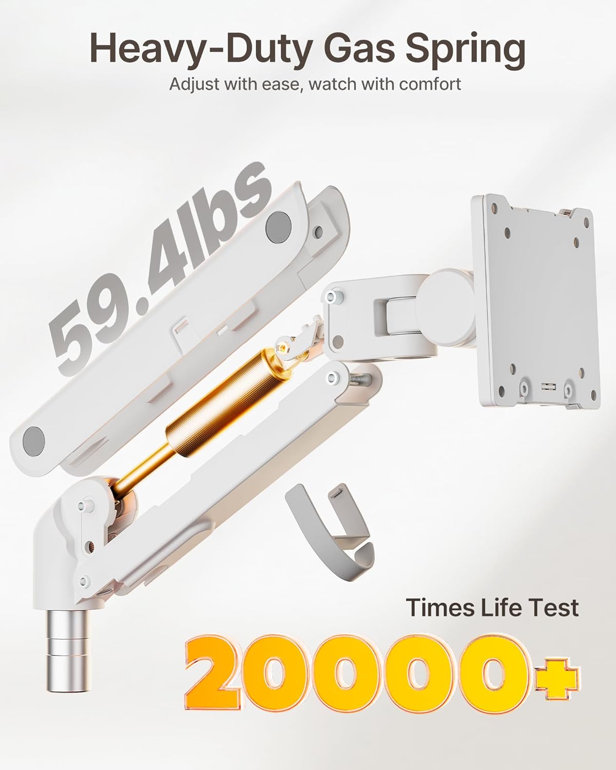 monTEK Dual Monitor Arm for up to 57" and 59.4 lbs Ultrawide Screen, Aluminum Heavy-Duty Gas Spring Vertical Stackable Curved Screen Adjustable Monitor Stand, 75/100mm Vesa Mount, White