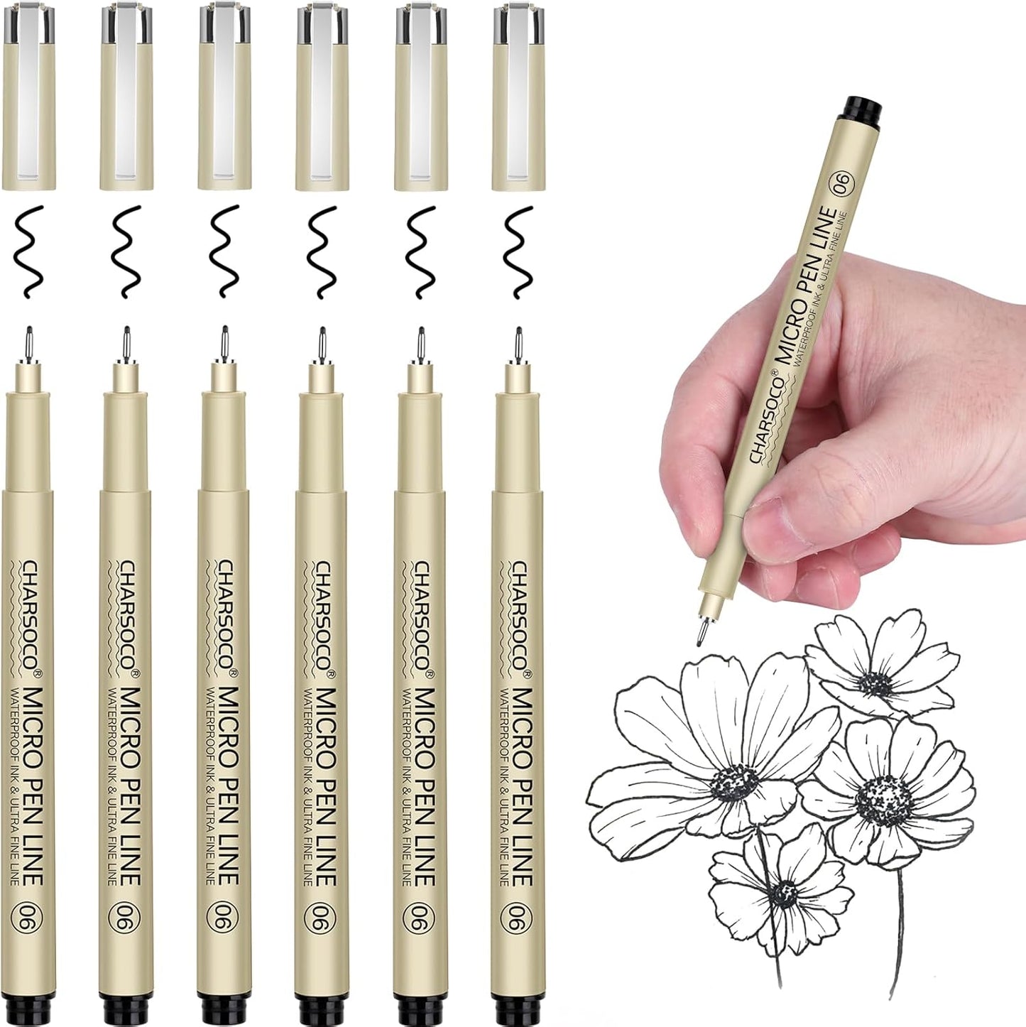 06 Micro Pen, Black Fine Point Pen with Waterproof Archival Ink, 0.5mm Fineliner Ink Pens for Artist Illustration, Sketching, Anime, Manga, Technical Drawing and Scrapbooking