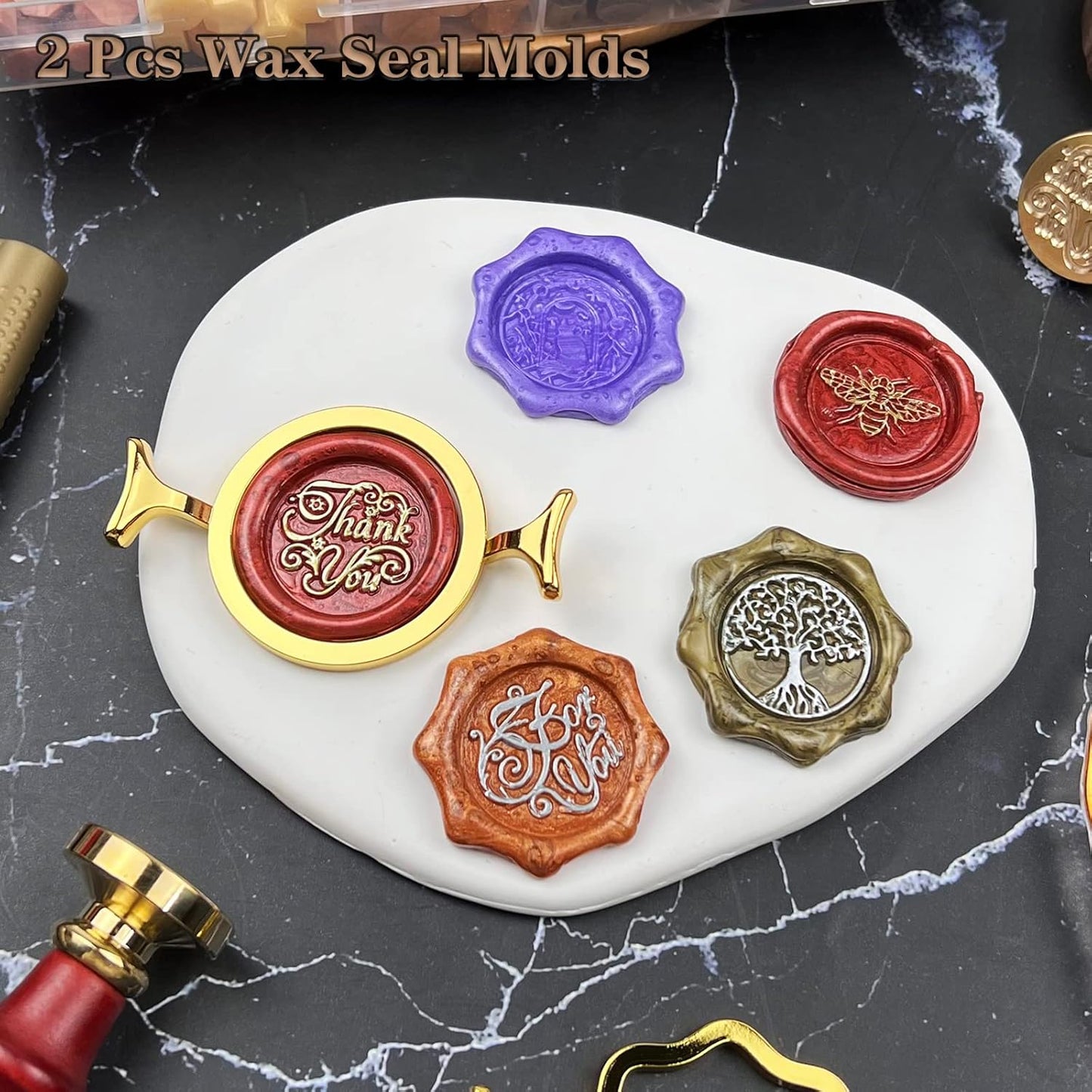 Wax Seal Stamp Kit with Gift Box, 672 Pcs Wax Seal Beads, 4 Pcs Wax Stamps, 2 Pcs Wax Seal Molds, Sealing Wax Warmer, Spoon, Mat, Metallic Pens, Candles, Wax Seal Kit for Craft Gift