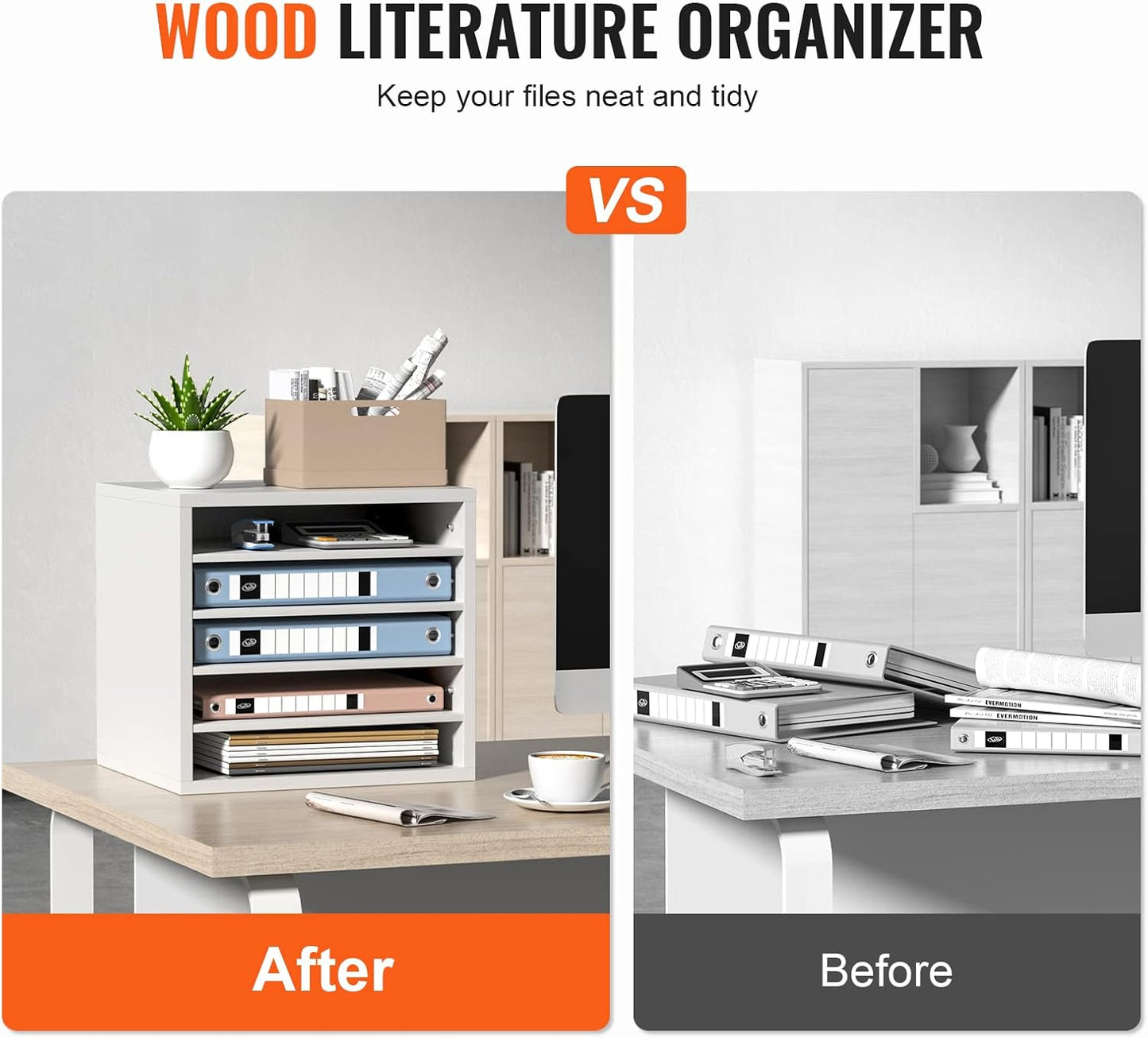 VEVOR Literature Organizers, 5 Compartments Office Mailbox with Adjustable Shelves, Wood Literature Sorter 13.9x12x13 inches for Office, Home, Classroom, Mailrooms Organization, EPA Certified, White