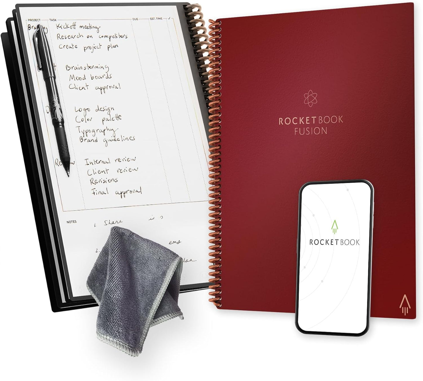 Rocketbook Fusion Reusable Undated Productivity Planner, Letter Size 8.5x11, Maroon - Goals, Monthly and Weekly Calendar, Daily To-do List, Lined and Dotted Notes Pages