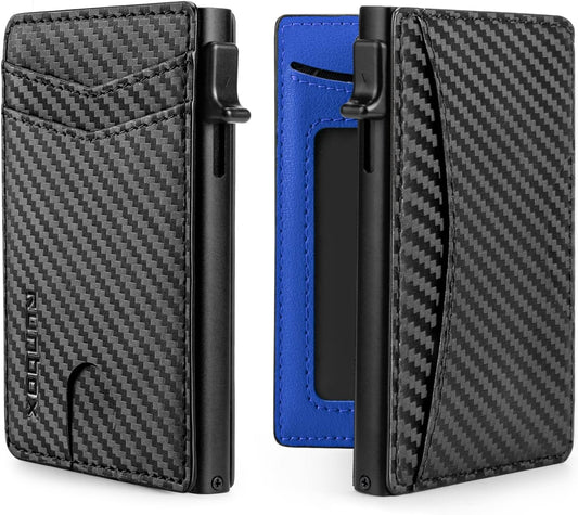 Slim Card Wallet for Men with ID Window – Minimalist RFID Wallet, Pop-Up Function, Ultra Thin Design, Metal Business Card Case Holds 8+ Cards, Gifts for Men, Men's Accessories