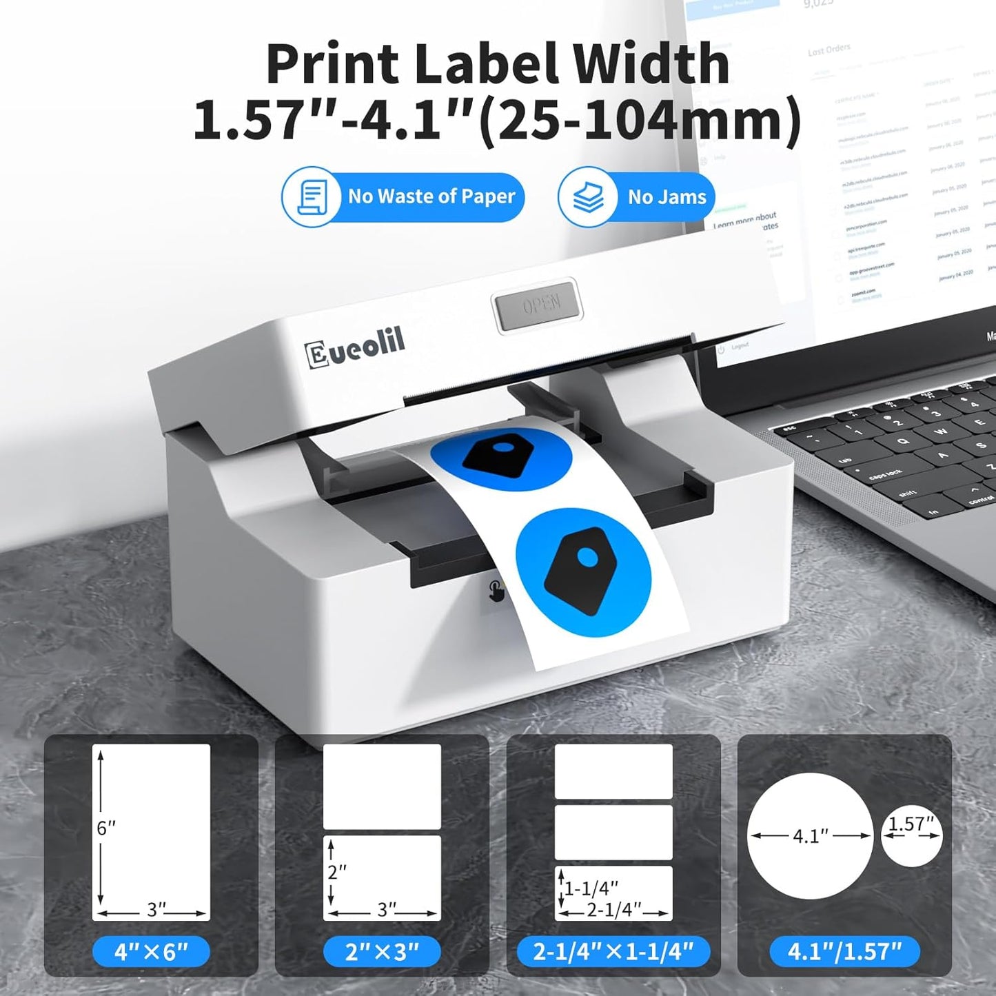 Bluetooth Thermal Label Printer Compatible with Android、iPhone、Windows＆Mac,Maximum Support 4×6 Thermal Label Paper,Widely Used for Home＆Small Businesses and Shipping Label