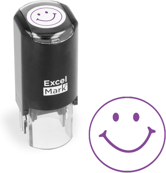 ExcelMark Smiley FACE - Self-Inking Round Teacher Stamp - Purple Ink