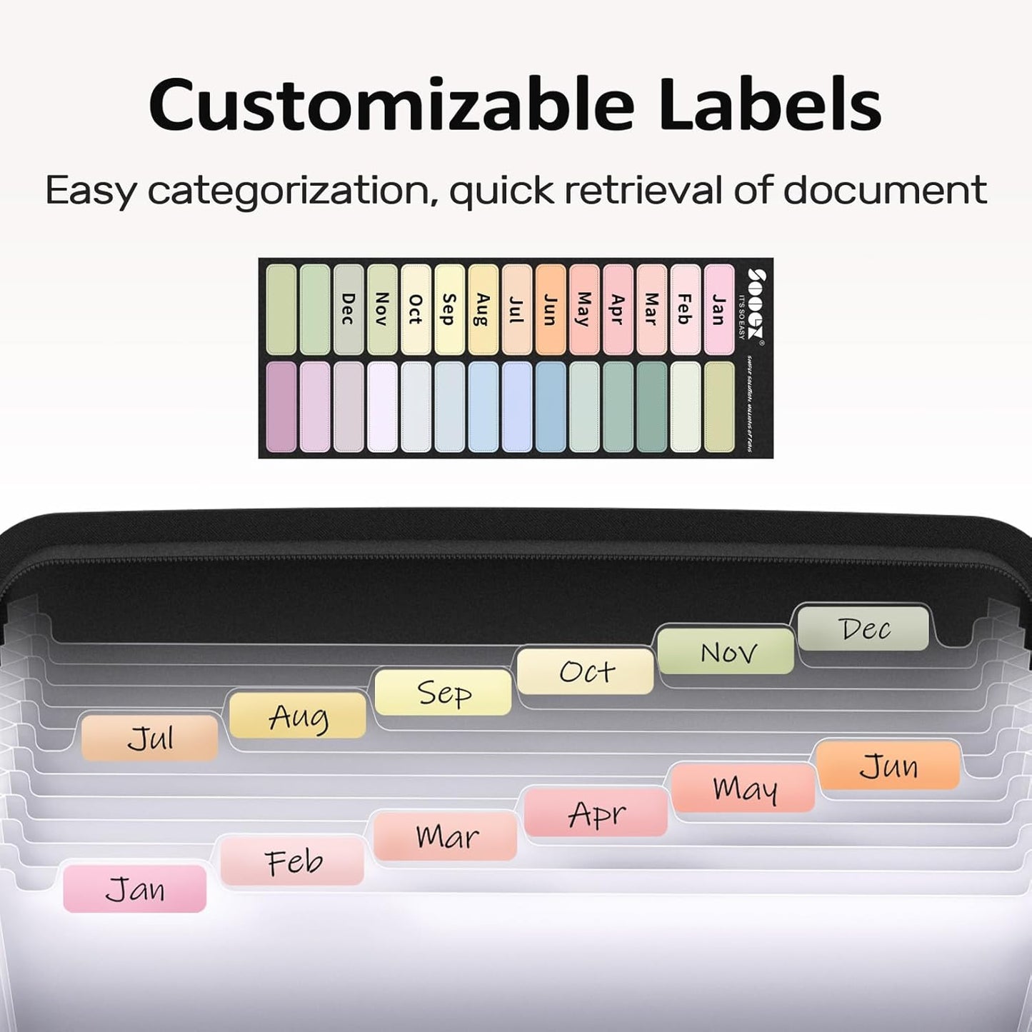 Sooez 13 Pocket Accordion File Organizer, Zipper Expanding File Folder Organizer, Reinforced Plastic Accordion Folder, A4 Letter Size, Portable Folders for Documents, Green