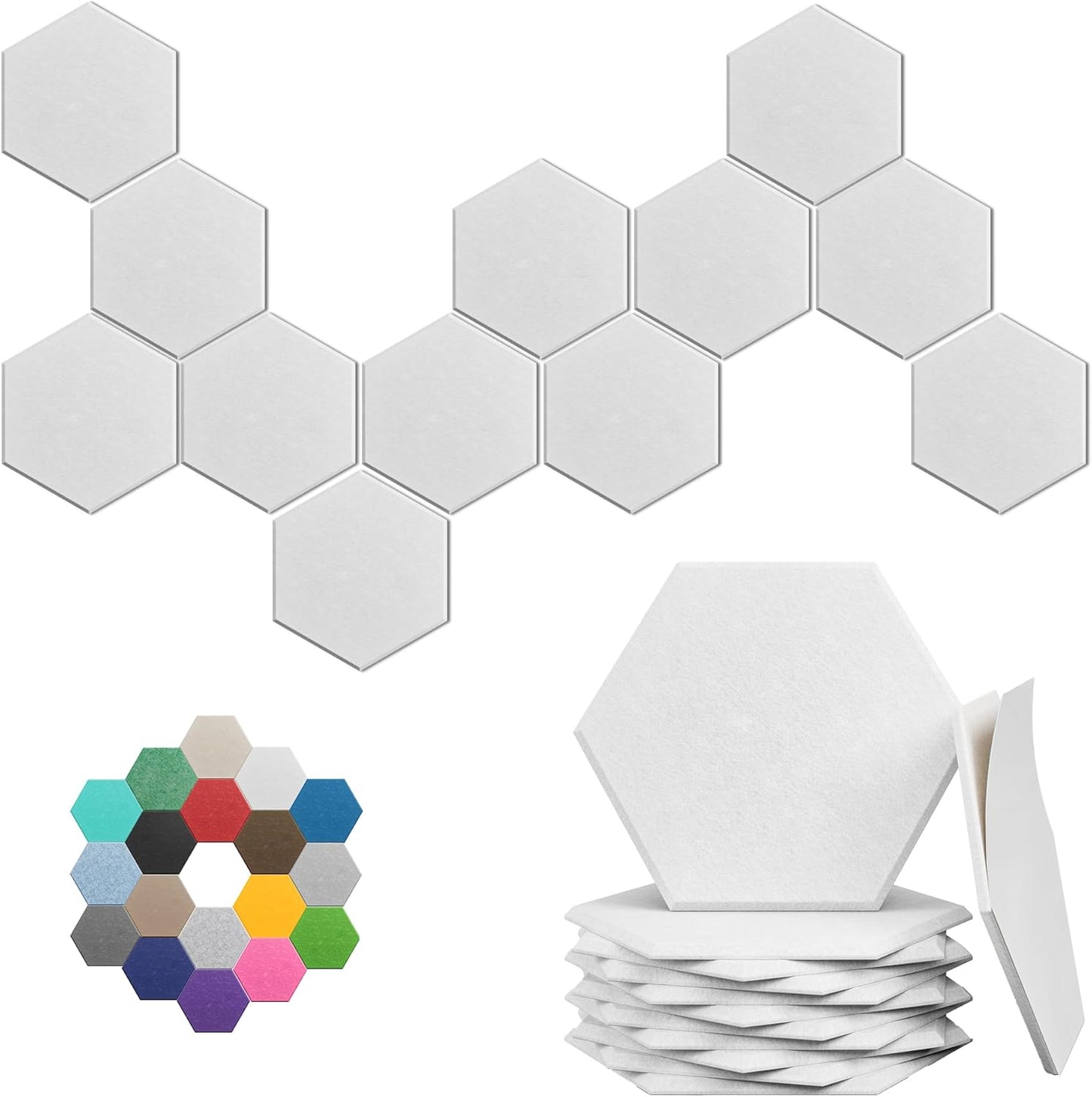 Hexagonal Acoustic Panels-12 Pack High-Density Sound Absorbing Panels 12"X10"X0.4" for Enhanced Noise Reduction, DIY Design, Idea for Studios, Offices, and Home Theaters(Snow White)