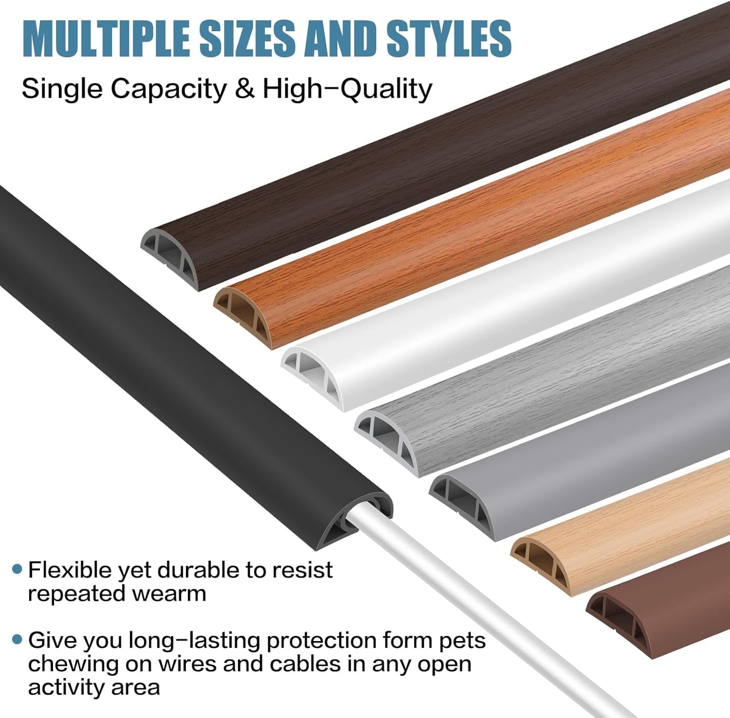 Floor Cord Covers for Wires 6FT Cable Hider Wire Cover Self Adhesive Cord Hider Floor for Offices, Homes, Workshops, Warehouses Cable Cavity 0.39" W x 0.27" H