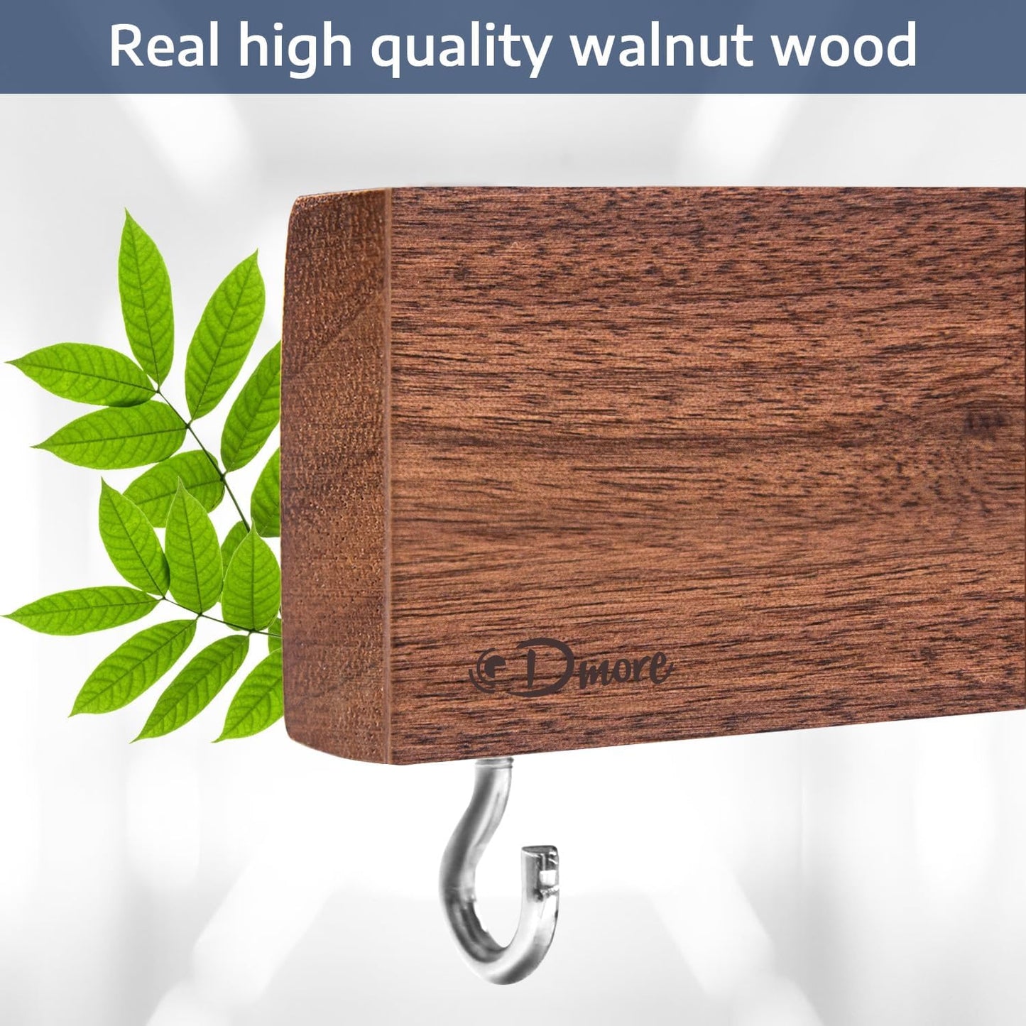 Dmore magnetic knife holder for wall—with 2 hooks, No Drilling 20 Inch walnut knife magnetic strip, Powerful knife magnet rack, include Adhesive Tape and screws for Knives, Utensils, and Tools