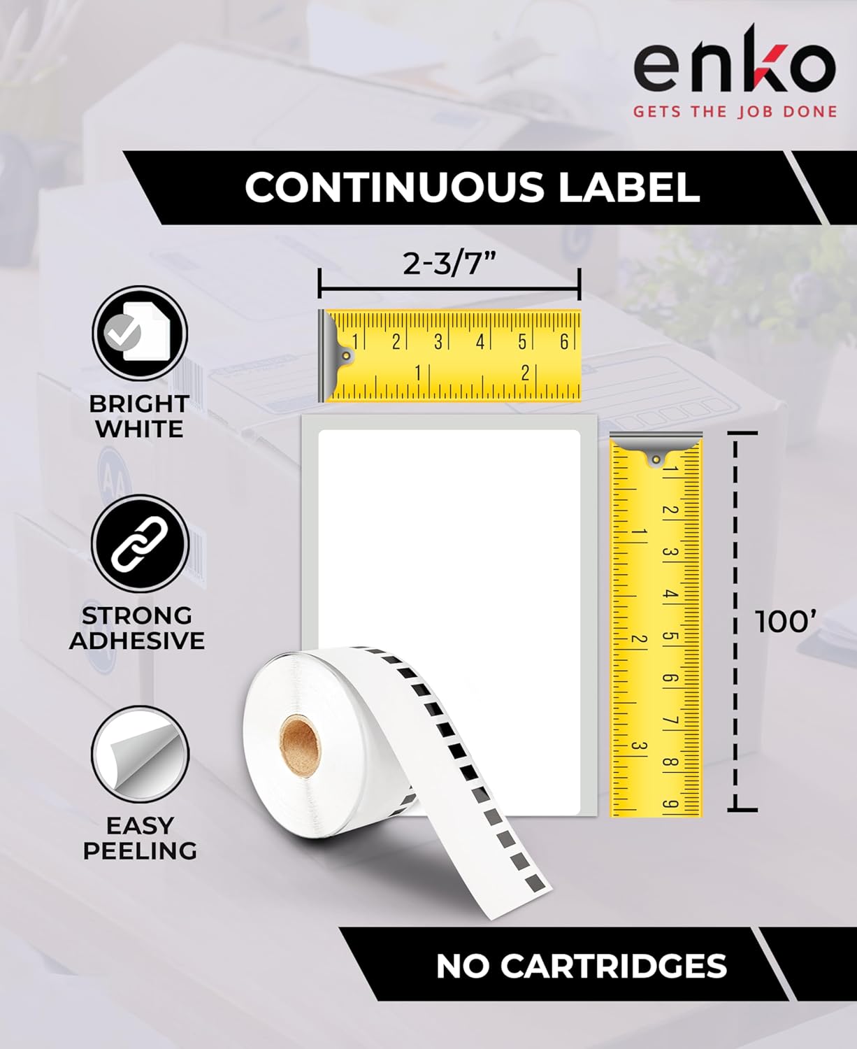 enKo - Compatible DK-2205 Continuous Adhesive Thermal Labels (2.4 Inch x 100 Feet) Compatible Labels for Brother Label Printer QL-820NWB QL-800 QL-810W - [12 Rolls, No Cartridge Frames]