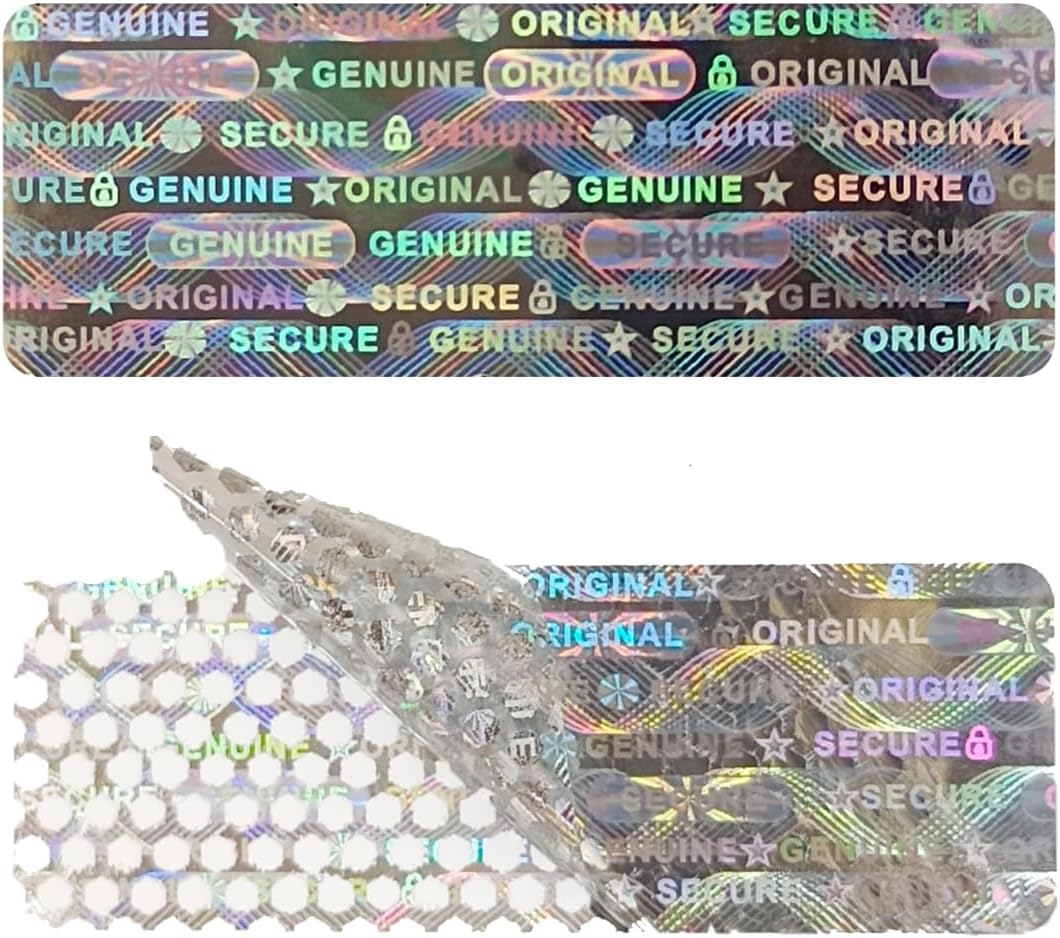 300pcs Tamper Proof Hologram Stickers Genuine Warranty Void Seal Labels tamepr evident Label Honeycomb Bottom (1.48x0.52inch)
