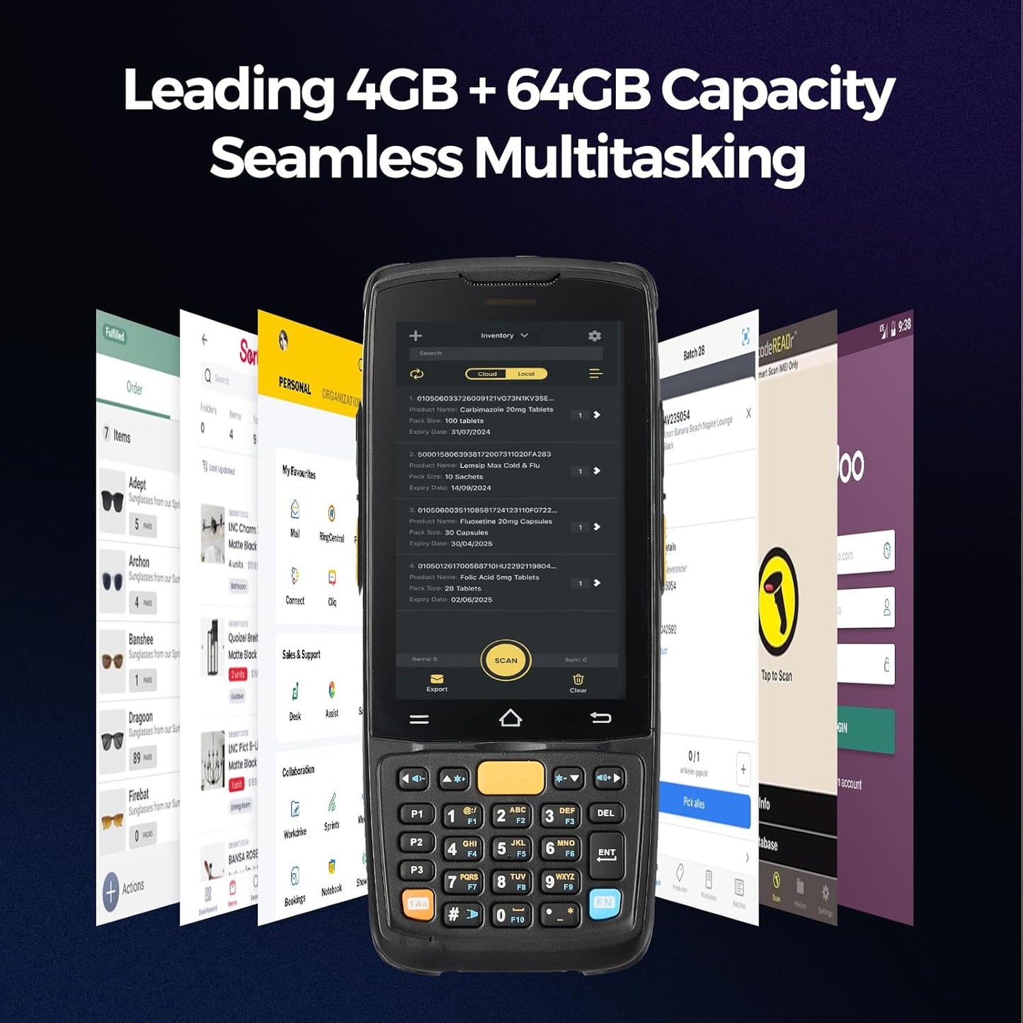 MUNBYN Android Barcode Scanner MC005, Android 14, 4GB+64GB PDA Handheld, Equipped with Honeywell HS7 1D & 2D Bar Code Scan Engine, 4-inch Touchscreen, 5000mAh Mobile Scanner for Inventory Warehouse