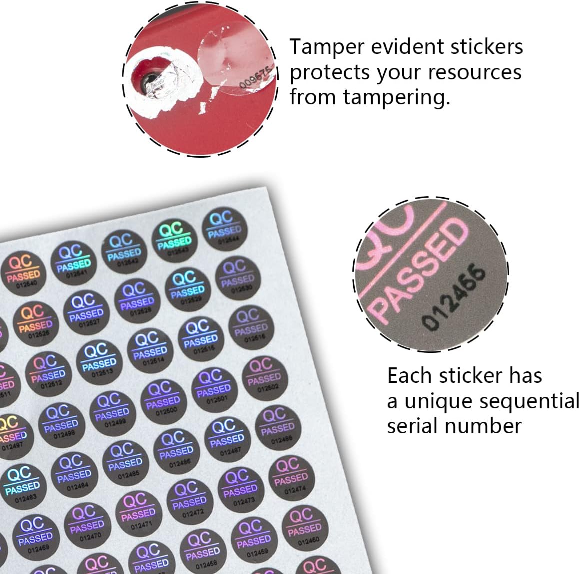 1500pcs Silver High Security Seals Tamper Evident Sticker Warranty Void QC Passed Labels Hologram Stickers with Unique Serial Numbering 0.4Inch,GQYH