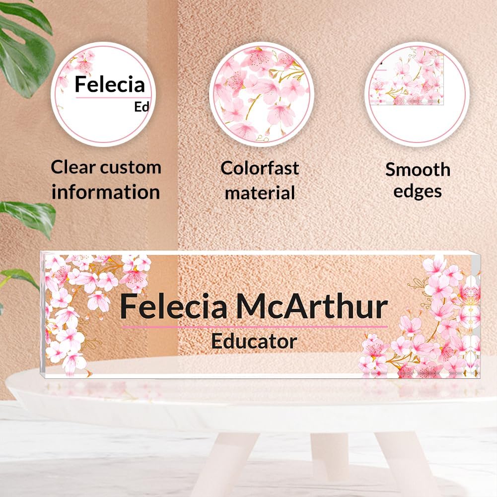 Personalized Office Desk Name Plate on Acrylic Glass - Custom Nameplate Decor, Accessories - Gift for Boss, Coworkers