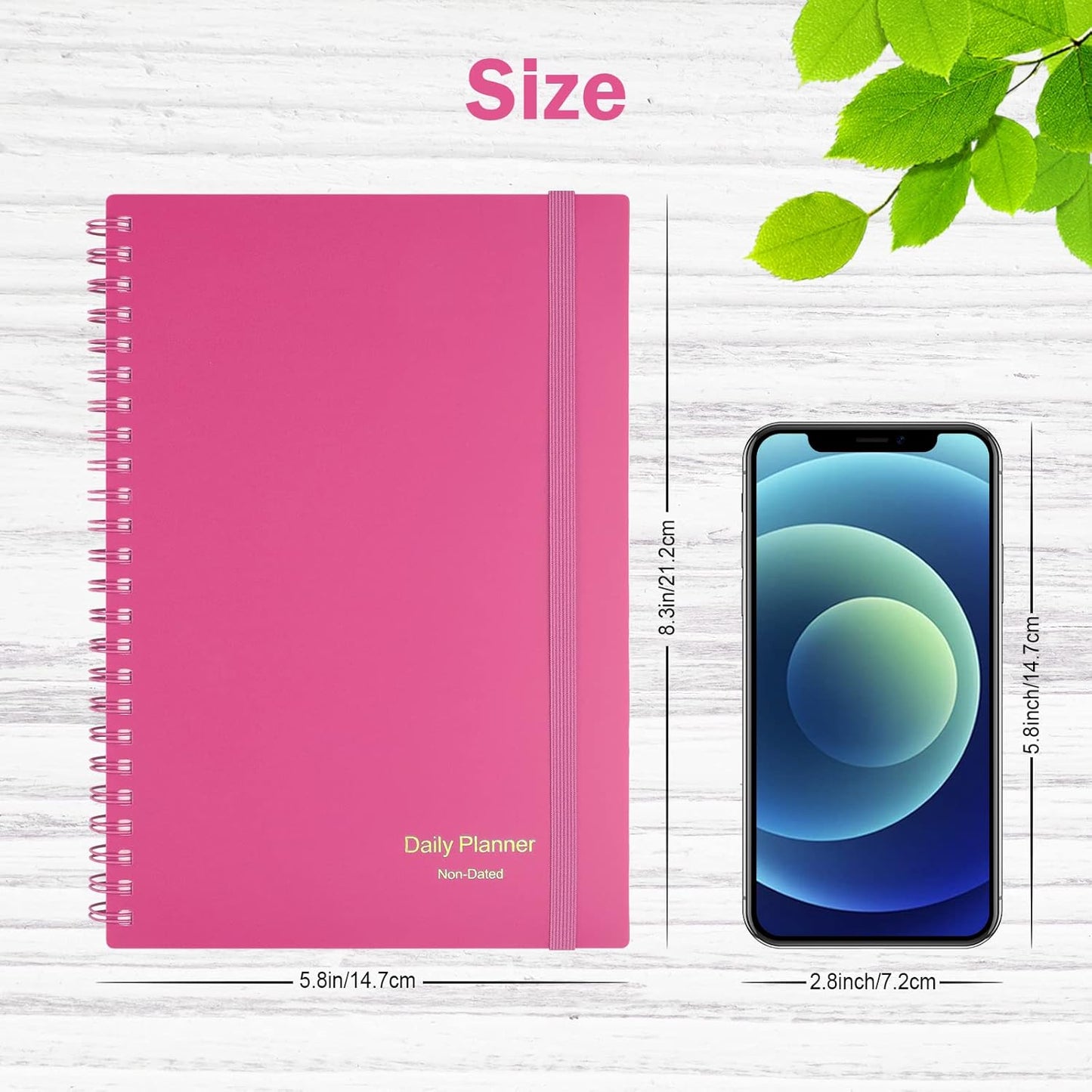 Daily Planner Undated, Asten To Do List Notebook Hourly Schedules Spiral Appointment Planner for Men and Women,PVC Hardcover,Elastic Closure, Inner Pocket 8.3" x 5.8" (Pink)