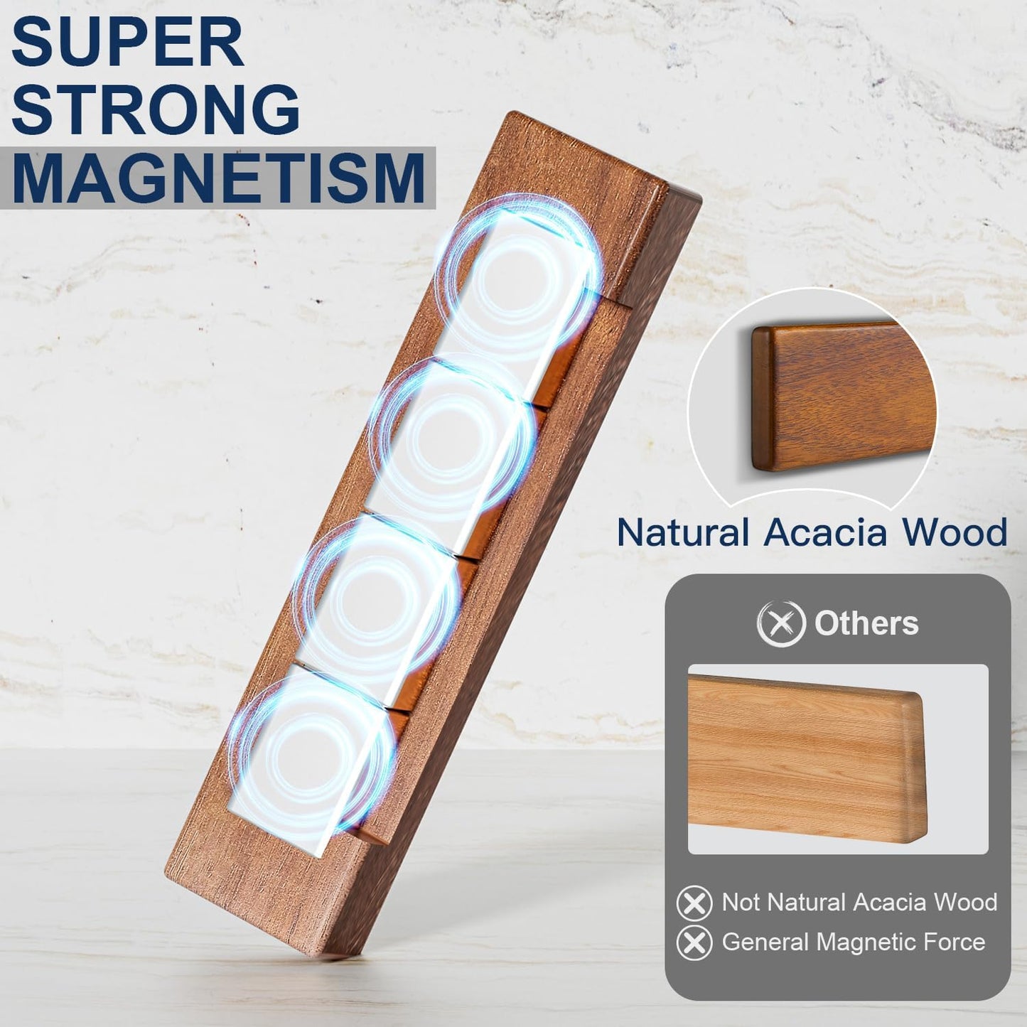 Magnetic Knife Strips, Magnetic Knife Holder for Wall 10 Inch, Acacia Wood Knife Magnetic Strip Use as Knife Bar, Knife Holder for Kitchen Utensil Organizer, Without hooks