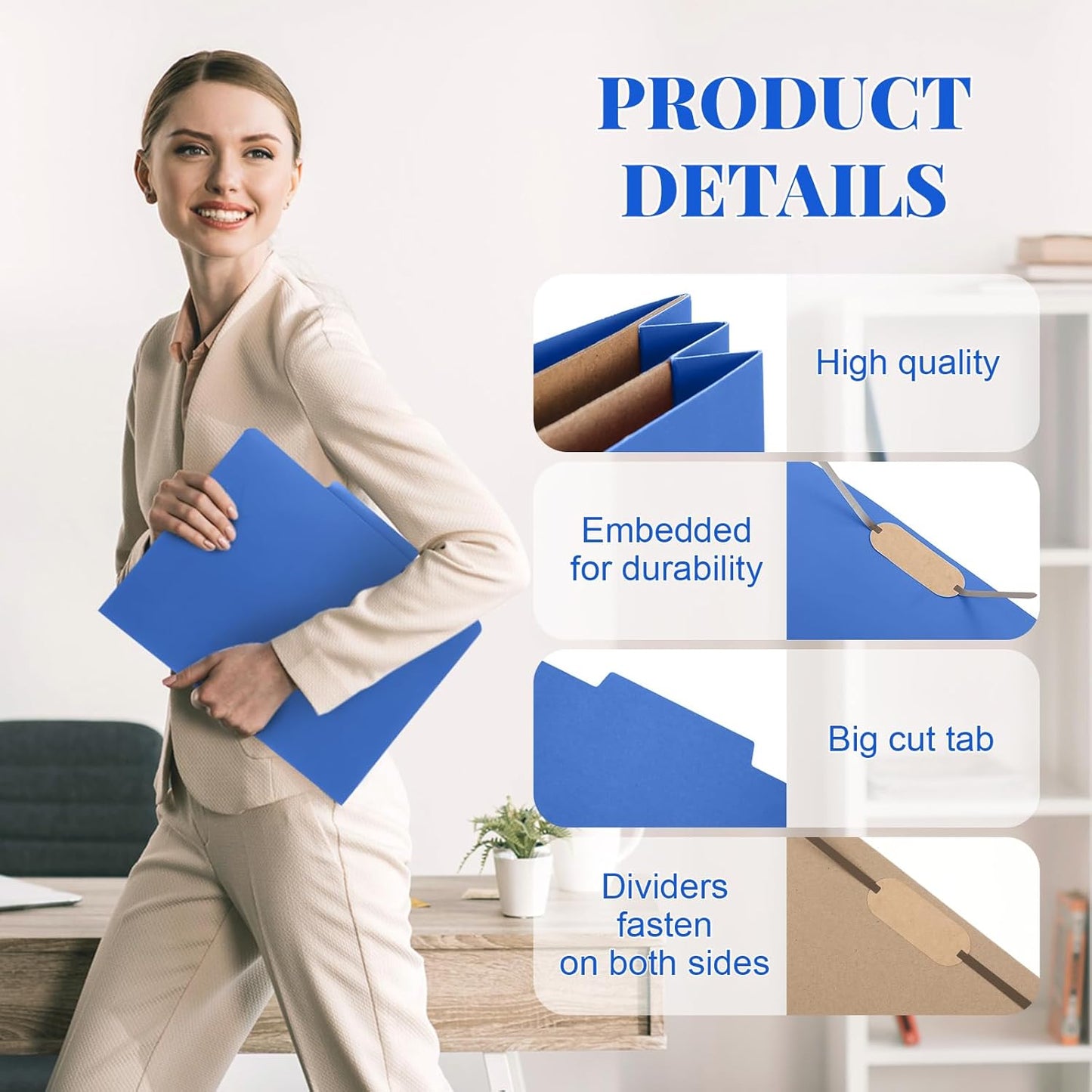 12 Pcs Classification Folders Letter Size, 2 Pocket Dividers Pressboard File Folder with Fasteners, Expanding File Organizer Bulk for Teachers, Clergy, Office, Church, Christmas (Dark Blue)