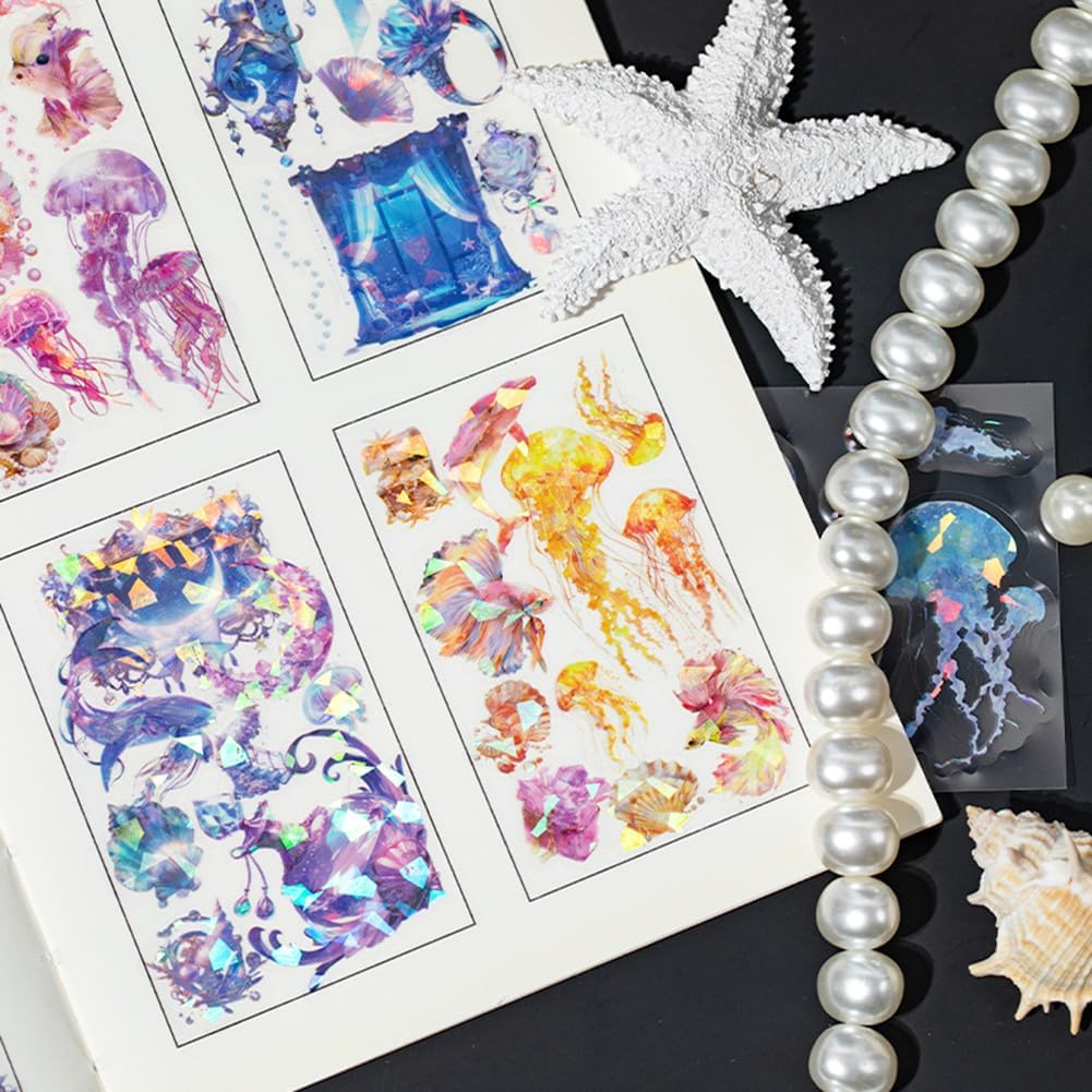 MAFELOE PET Scrapbook Stickers, 100 Sheets of Box Set, Aesthetic Deco Journaling Supplies for Junk Bullet Album Calendars Diary Planner- Crystal& Fantasy Series