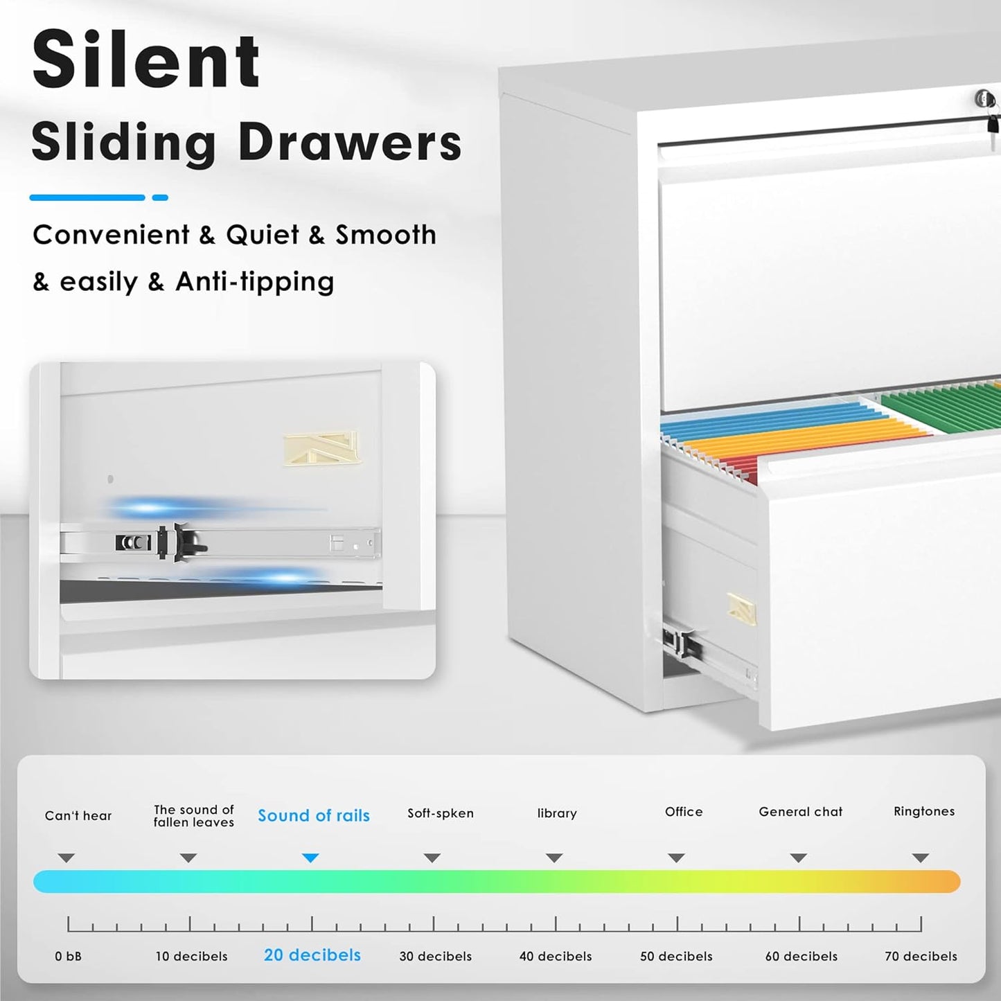 Pataku Lateral File Cabinet, 2 Drawer File Cabinet with Lock, White Filing Cabinets for Home Office, Metal File Cabinet for Hanging Files/Letters/Legal/F4/A4(White)