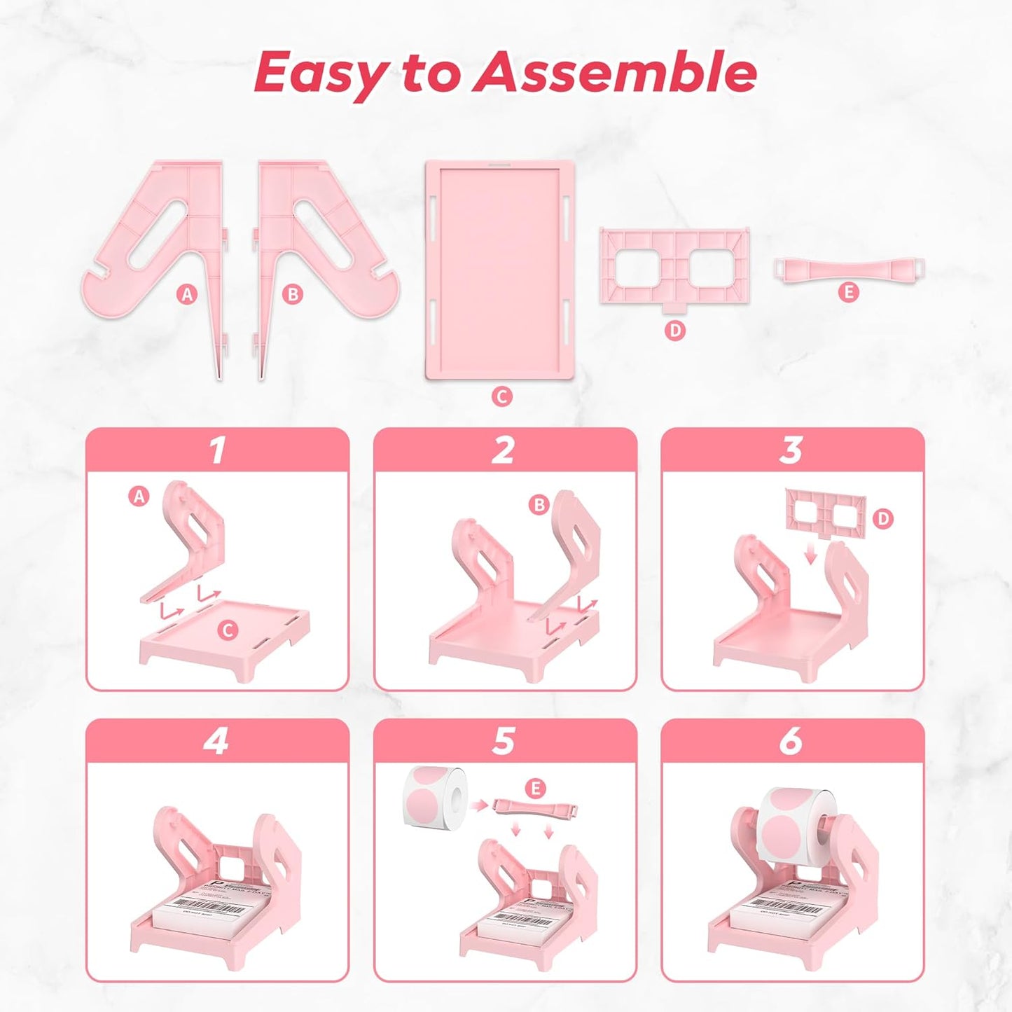 PONNOR Label Holder Thermal Label Holder for Rolls and Fanfold Labels Shipping Label Stand Desktop Printer DIY Accessory Supplies for Home, Office (Pink)