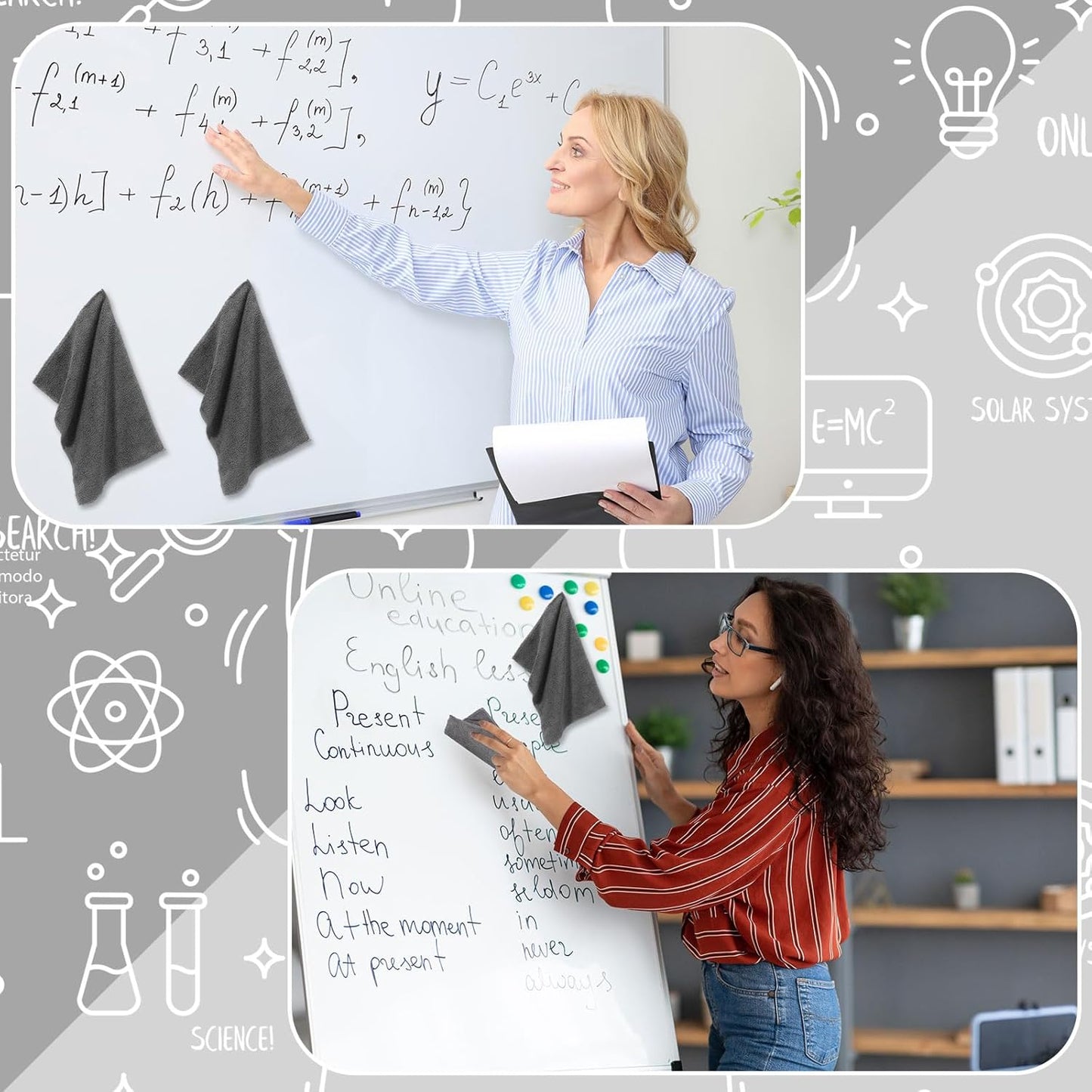 4 Pcs 7.8" x 11.8" Magnetic Cleaning Cloth Dry Erasers for White Boards Extra Strong Magnetism Microfiber Whiteboard Eraser for White Boards Blackboards Classroom Home Reusable Washable