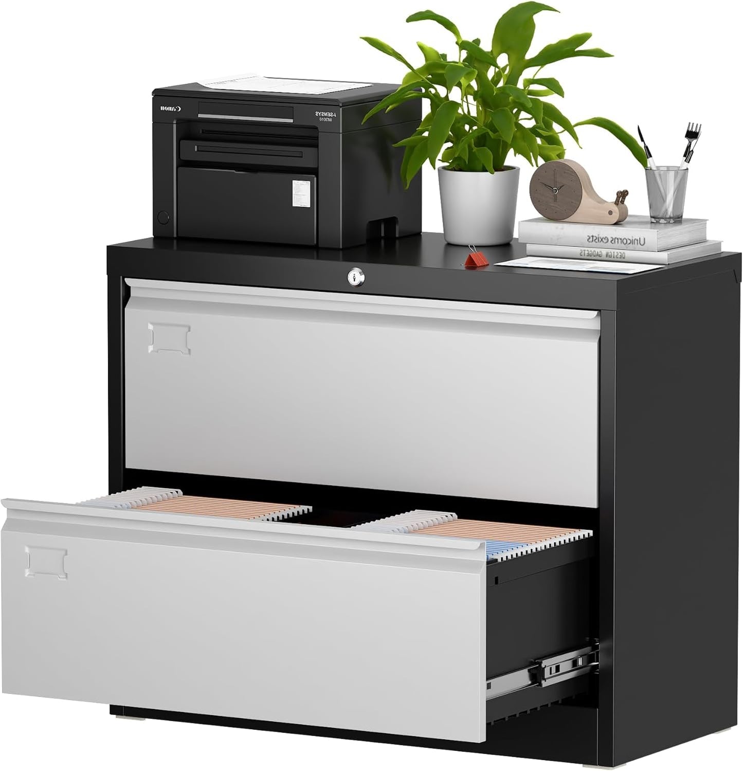 Aobabo 2 Drawer Lateral File Cabinet, Metal Filing Cabinet with Lock, Suitable for Home Office School Hanging Files Letter/Legal/F4/A4 Size,Multi,Required-Assembly