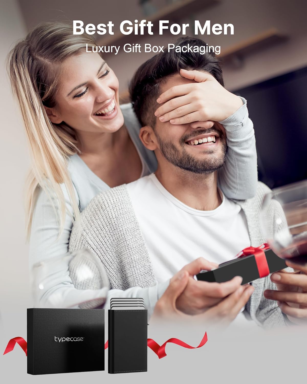 typecase Mens Wallet Card Holder: Pop Up Aluminum Case, Genuine Leather, Smart, RFID Blocking, Slim, Minimalist, Front Pocket - 9-14 Card Capacity | ID Window | Cash Slot (Deep Black)