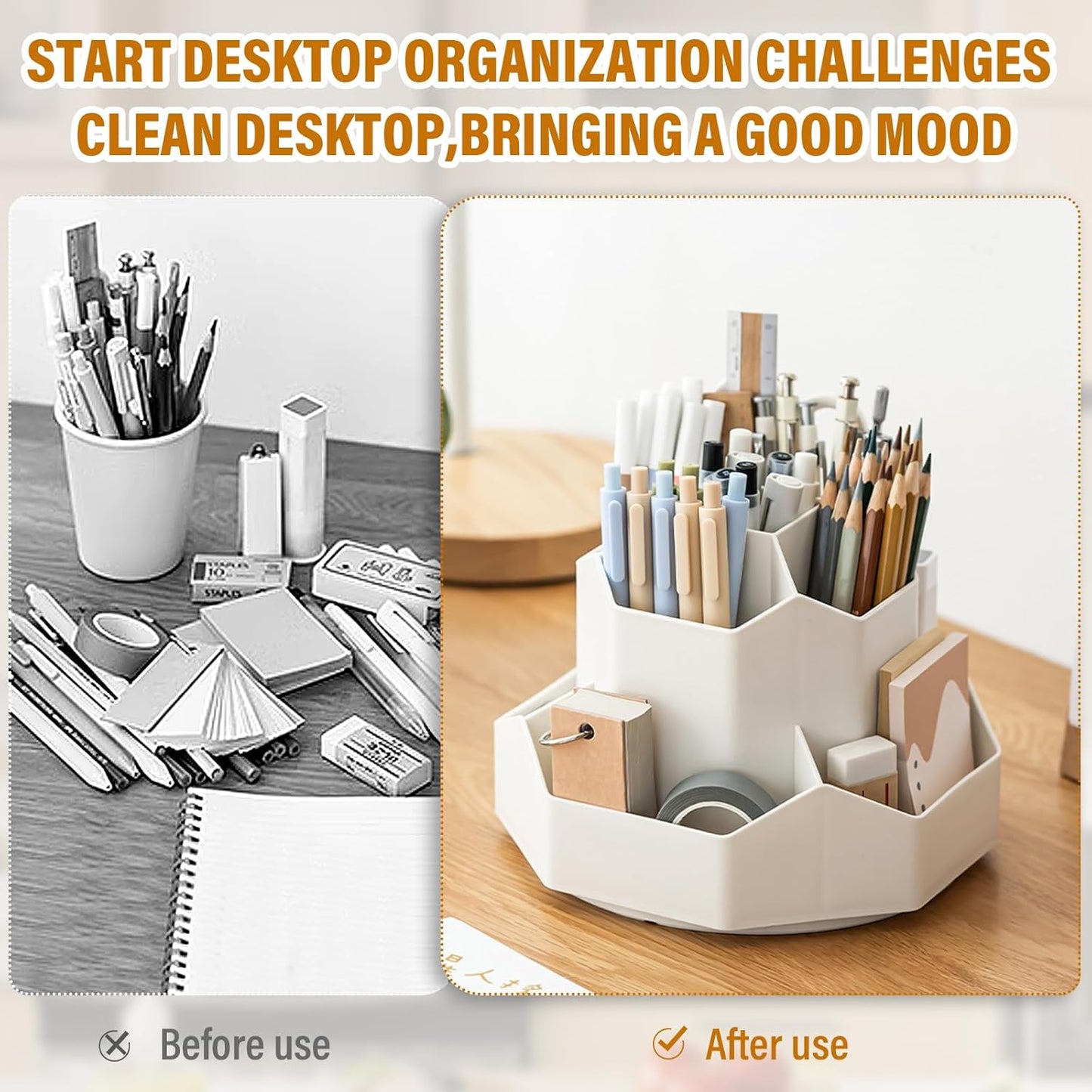 Pen Holder, 9 Slots Rotating Pencil Holder, Desk Organizer, Desk Accessories Workspace Organizers, Office, School（Transparent Color