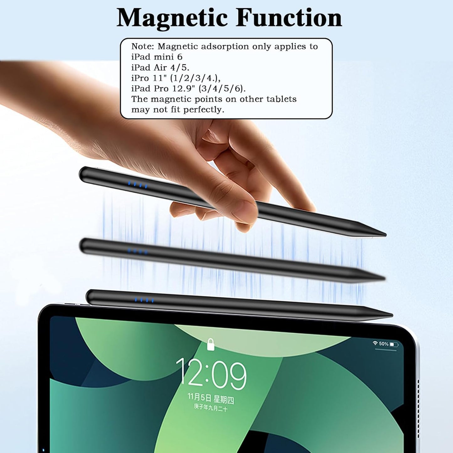 Stylus Pen for Android and IOS Touch Screen Pen,Tablet Pencil with 4 Pom Tip,Magnetic Phone Stylus Compatible with Samsung/Huawei/Lenovo/Mi/Vivo and Other Android Smartphone and Tablet Devices - Black