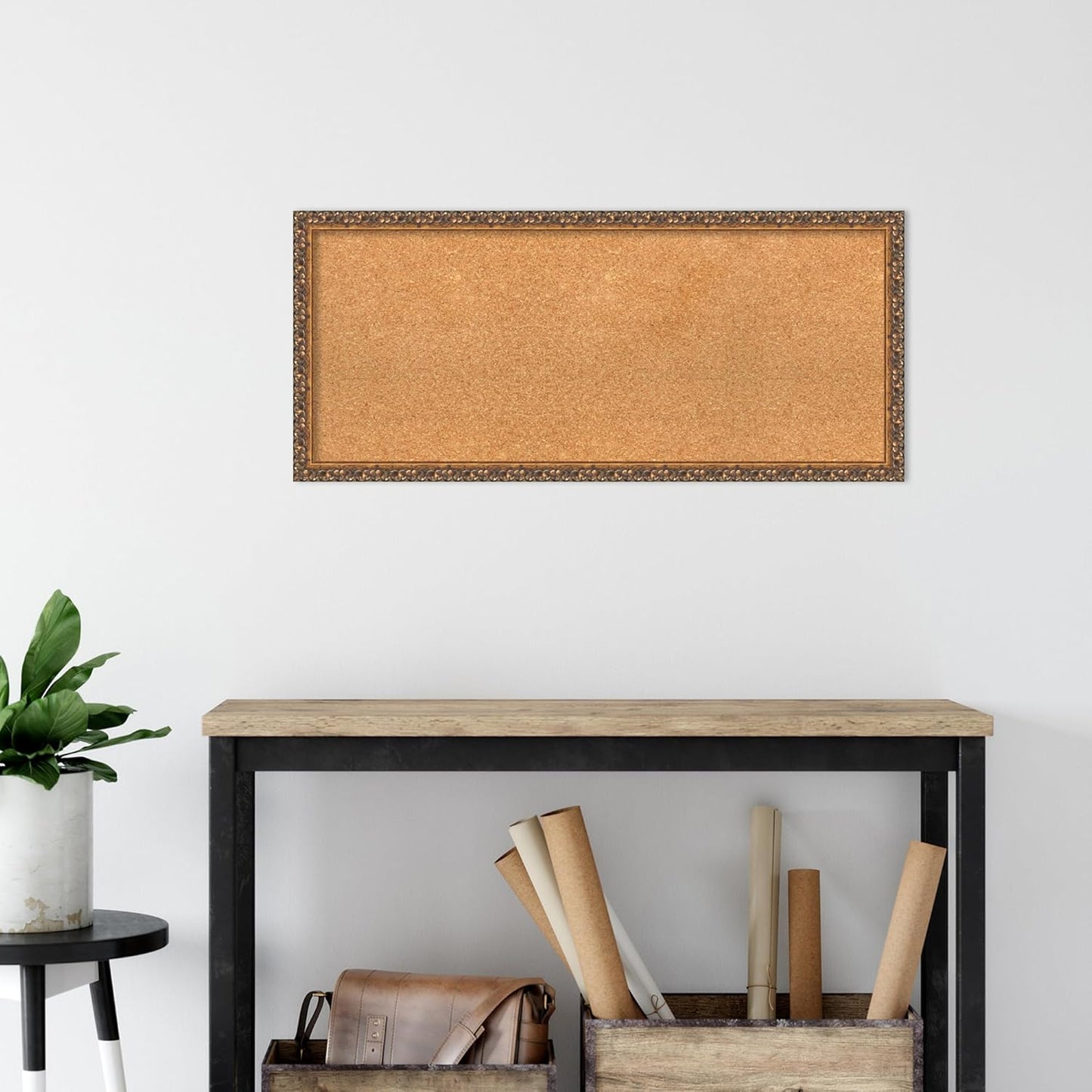 Amanti Art Natural Cork Board for Wall, 16x36 Vision Board with Bronze Frame, Medium Corkboard Office Decor for Home Organization, Traditional Corkboard Pinboard to Display Items for Home
